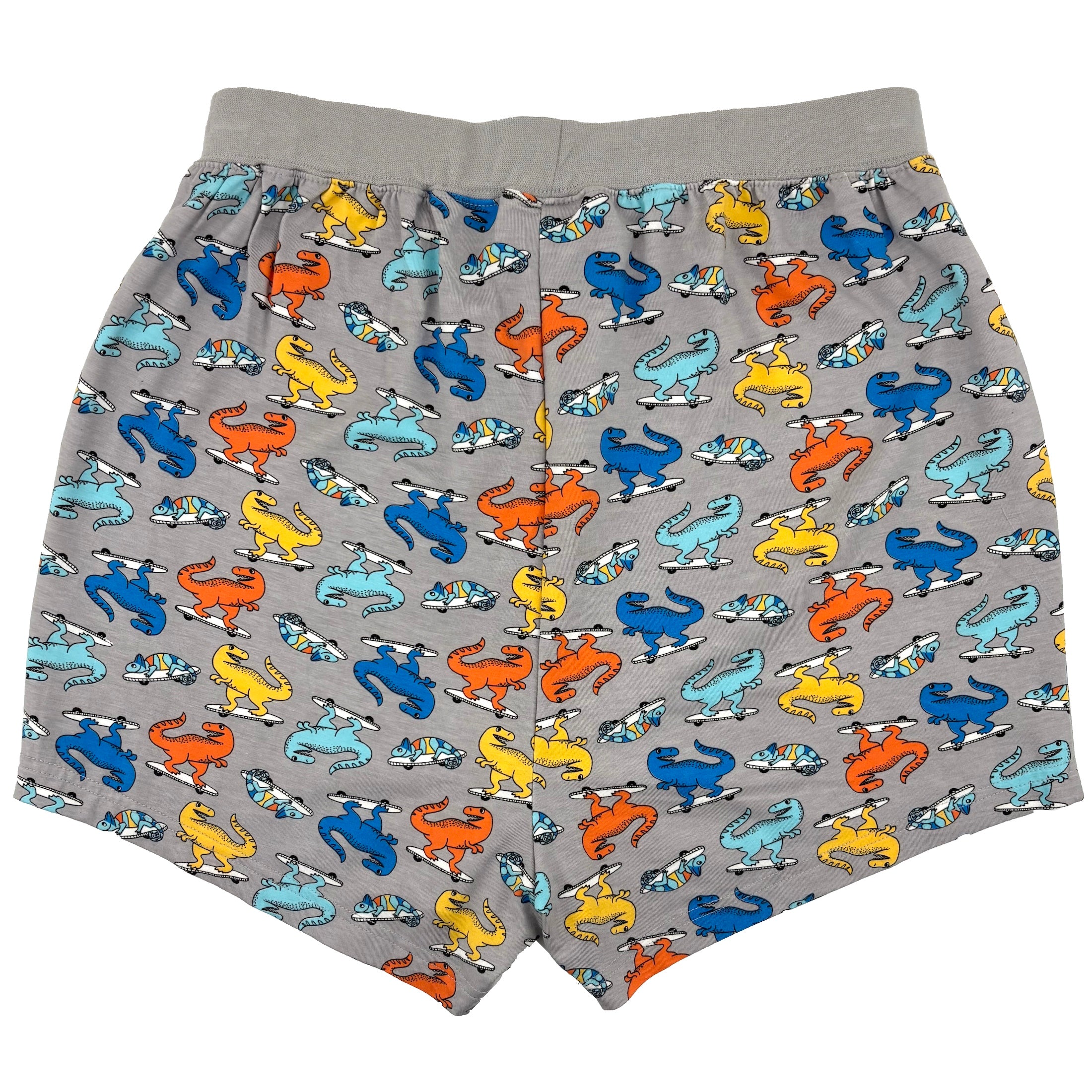 Men's Cartoon Dinosaurs on Skateboards Print Cotton Knit Pajama Shorts