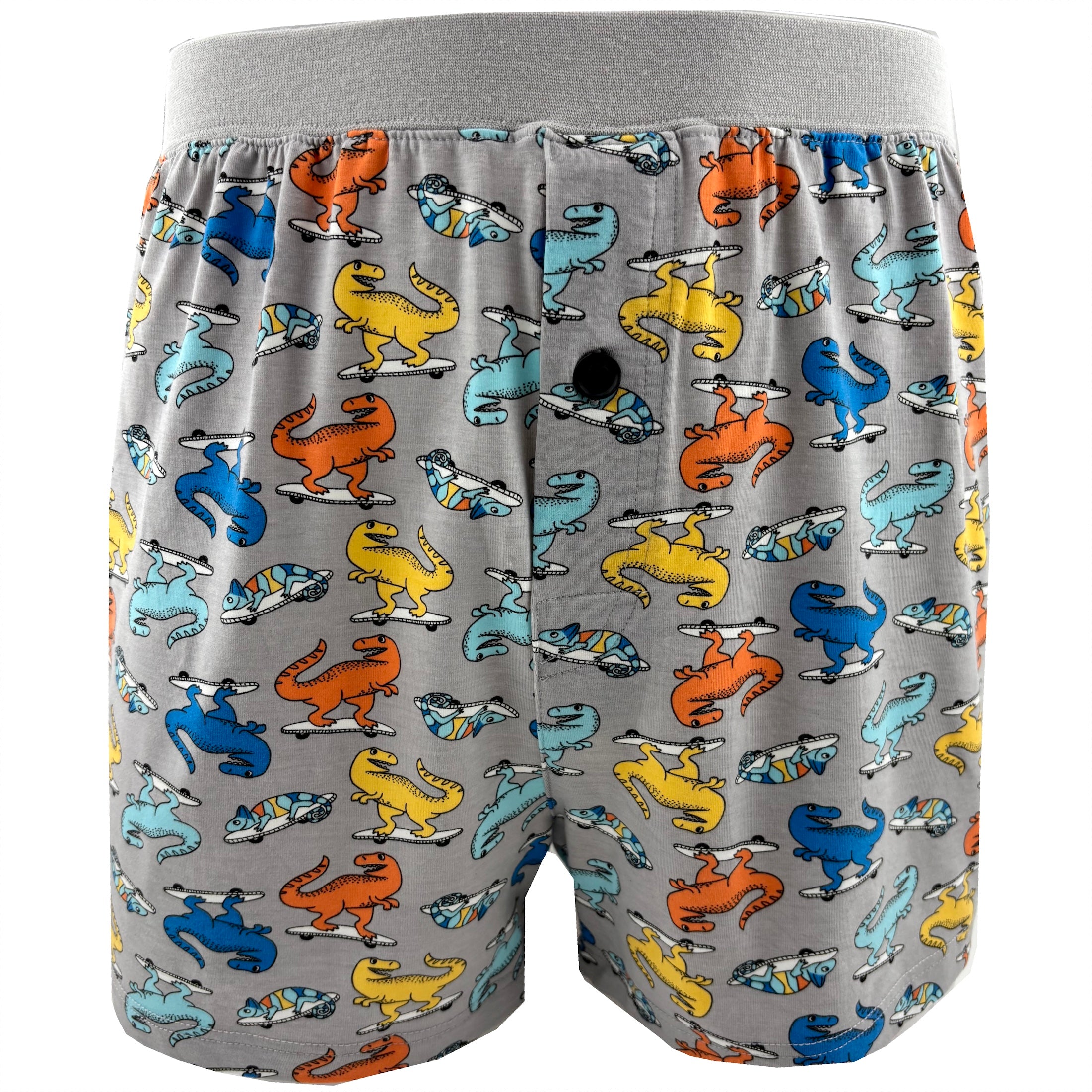 Men's Cartoon Dinosaurs on Skateboards Print Cotton Knit Pajama Shorts