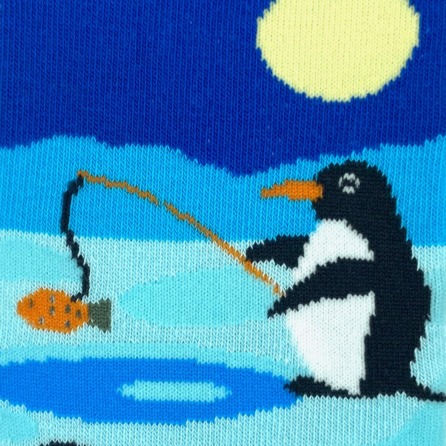 Blue Unisex Penguin Ice Fishing In Arctic Print Novelty Crew Socks