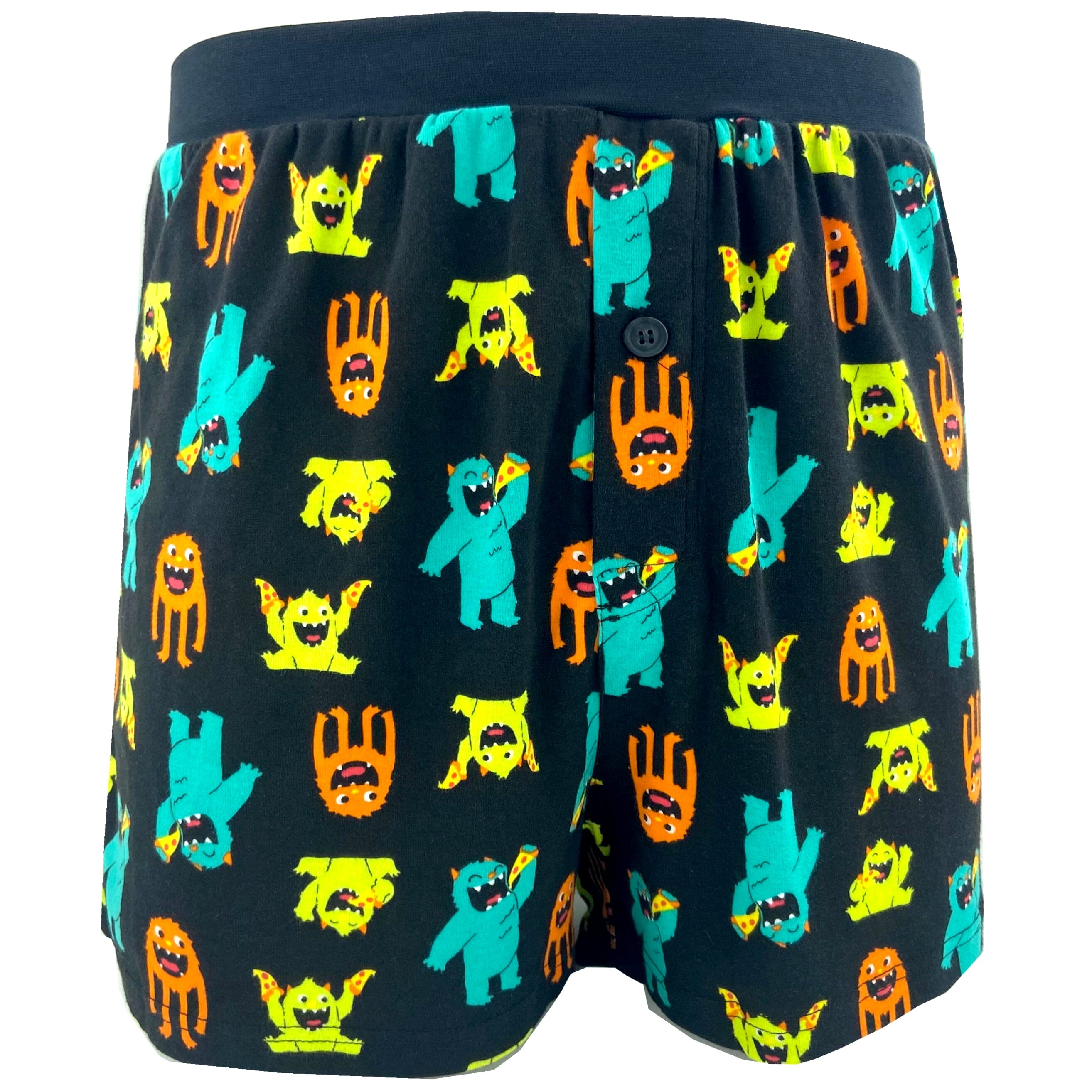 Men's Comfy Pizza Monster Patterned Cotton Knit Pajama Sleep Shorts