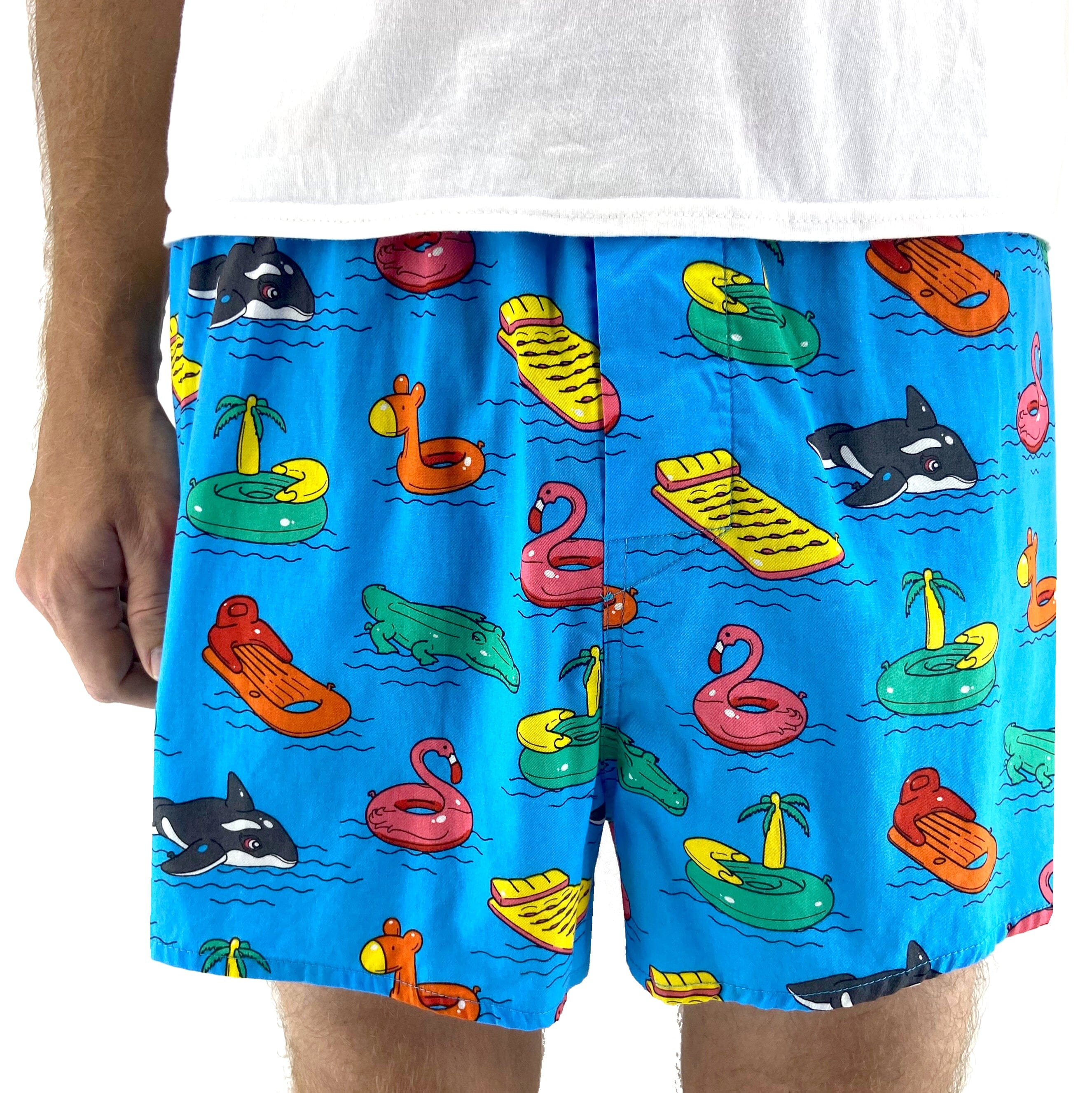 Men's Summer Beach Party Flamingo Pool Float Patterned Boxer Shorts 