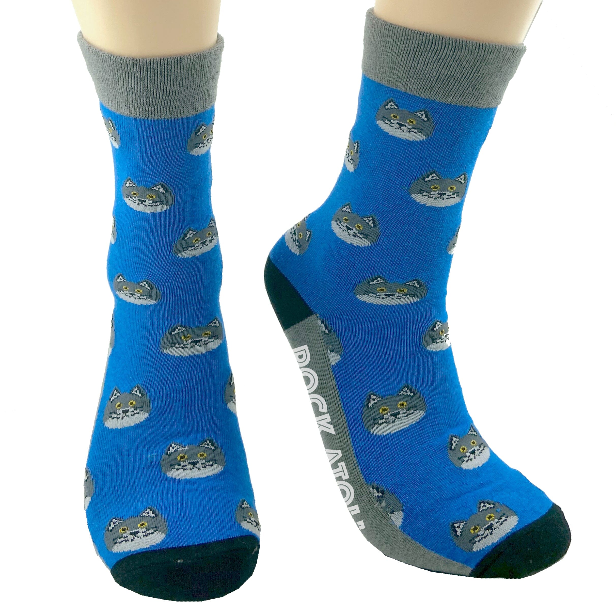 Adorable Kitty Cat All Over Print Cute Blue Novelty Crew Long Socks