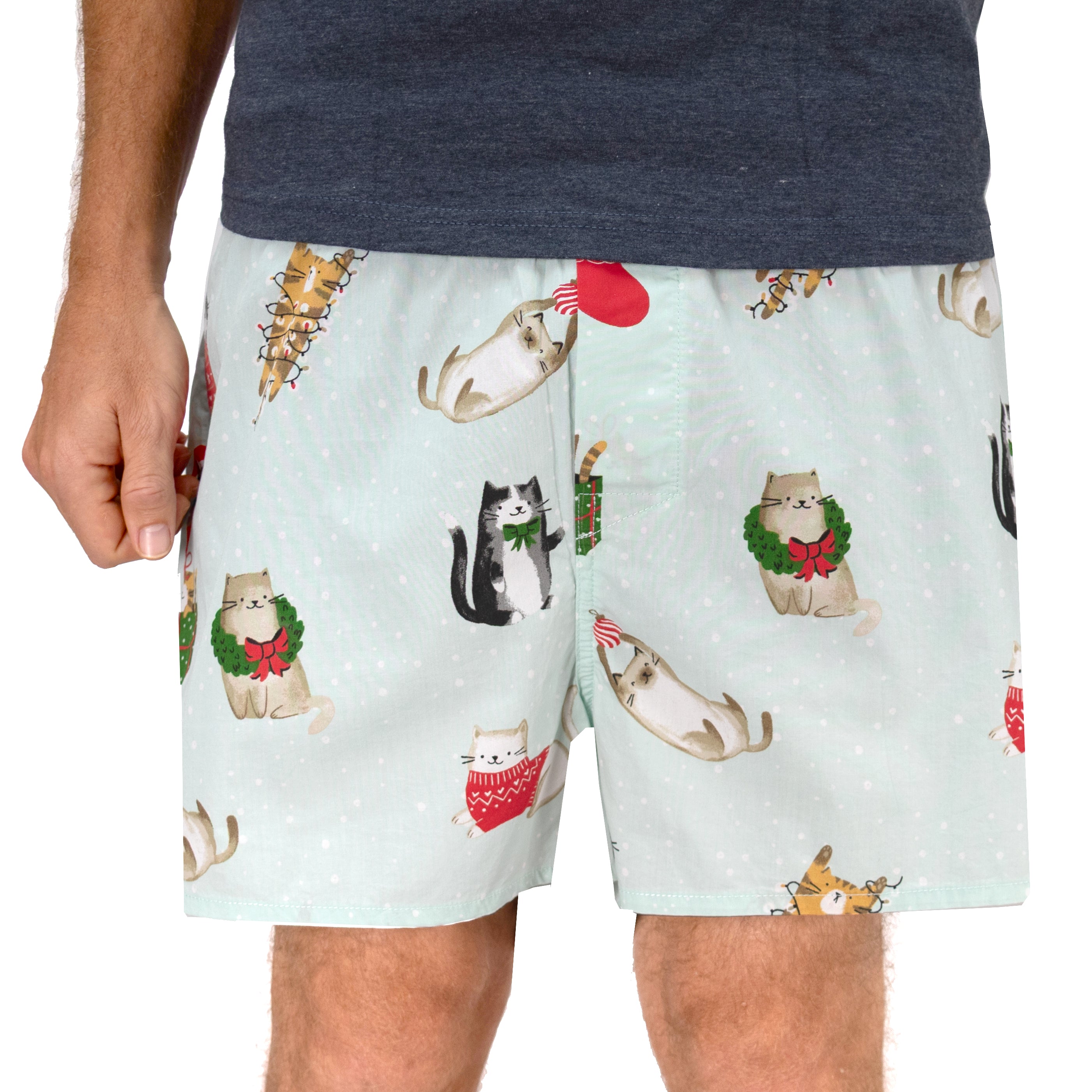 Christmas Themed Kitty Cats Surrounded by Xmas Ornaments Boxer Shorts