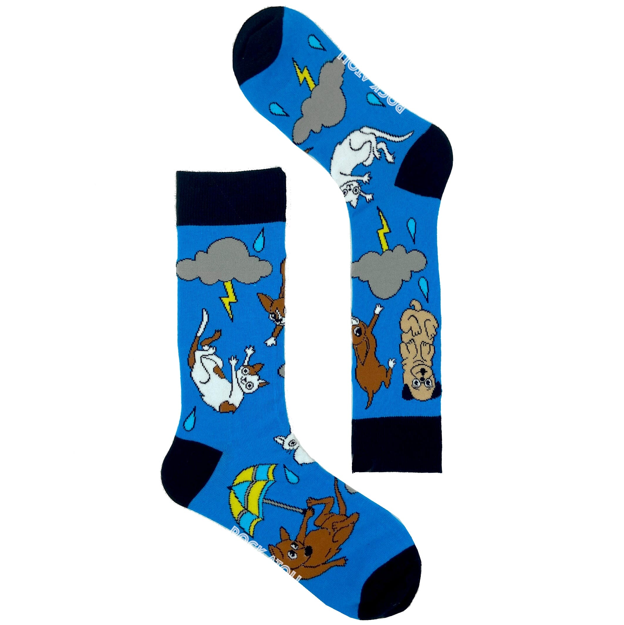 Unisex Blue Pet Lovers Raining Cats & Dogs Patterned Novelty Socks