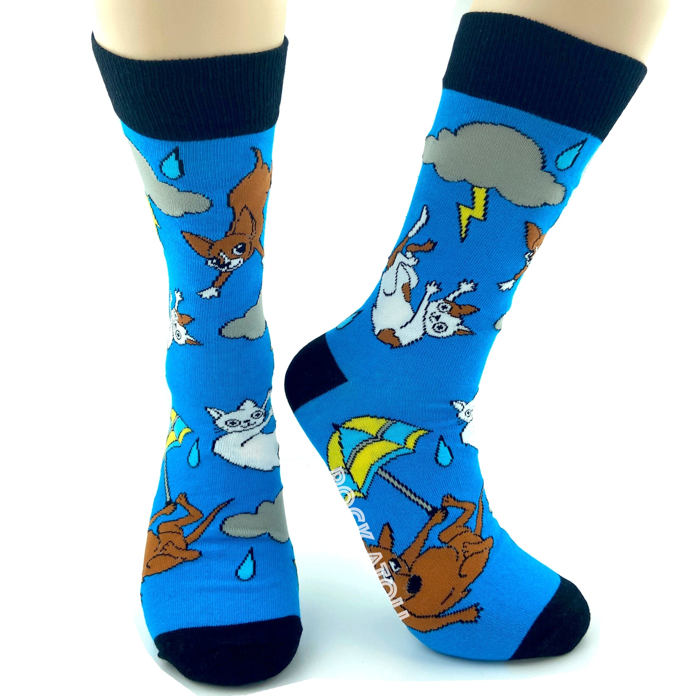 Unisex Blue Pet Lovers Raining Cats & Dogs Patterned Novelty Socks