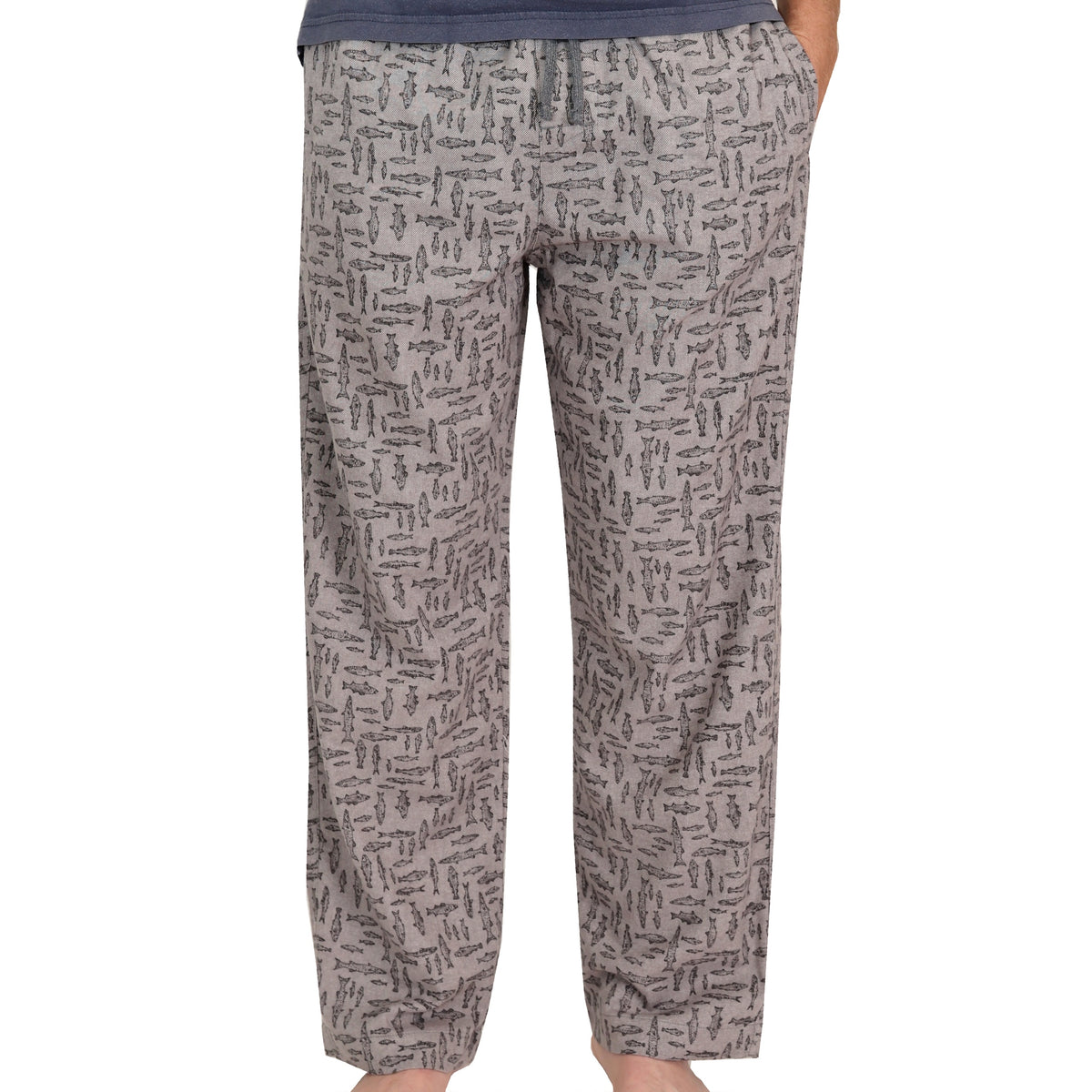 Men's Cotton Fishing Themed Fish All Over Print Flannel Pajama Pants