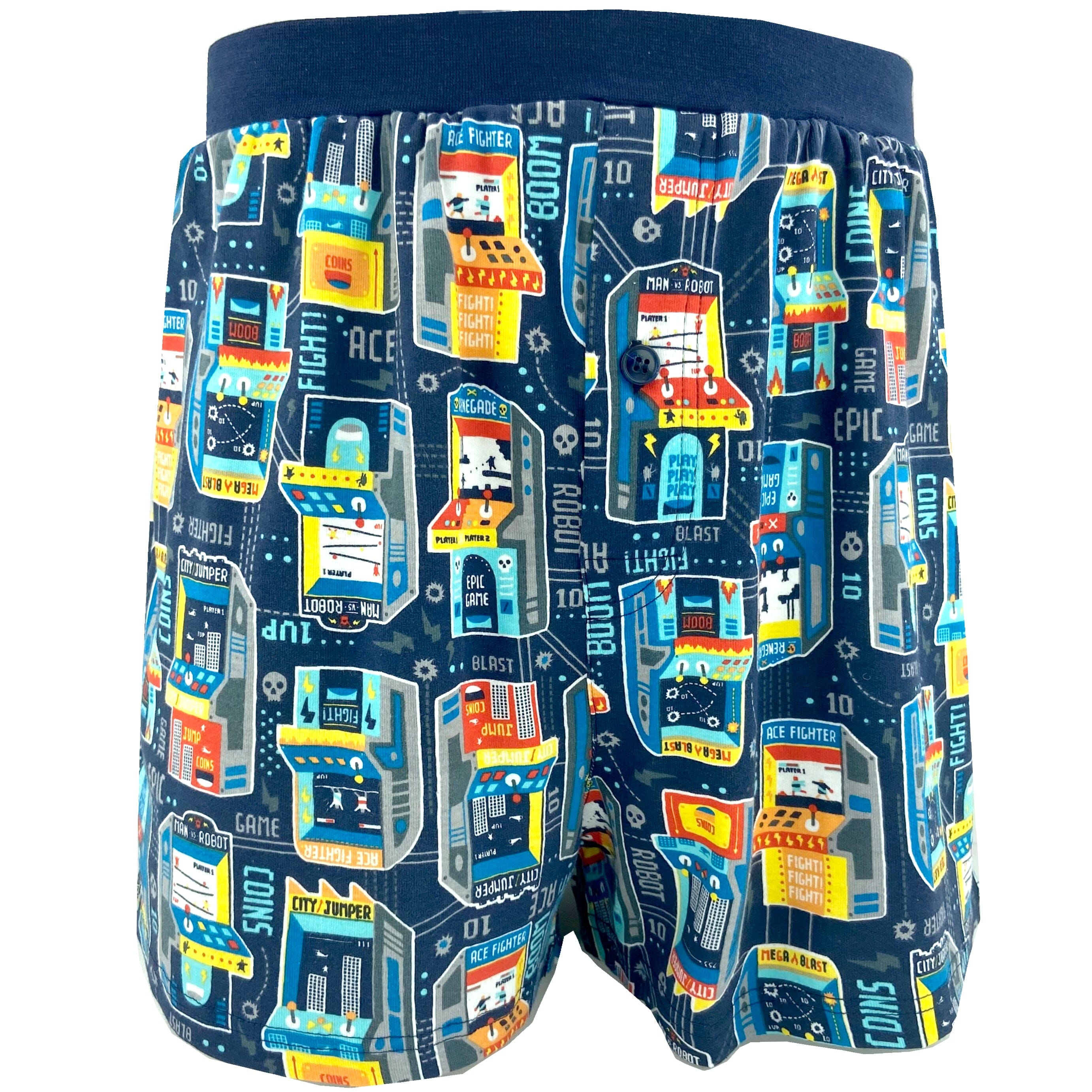 Men's Retro Arcade Game Print Soft Cotton Knit Pyjama Boxer Shorts