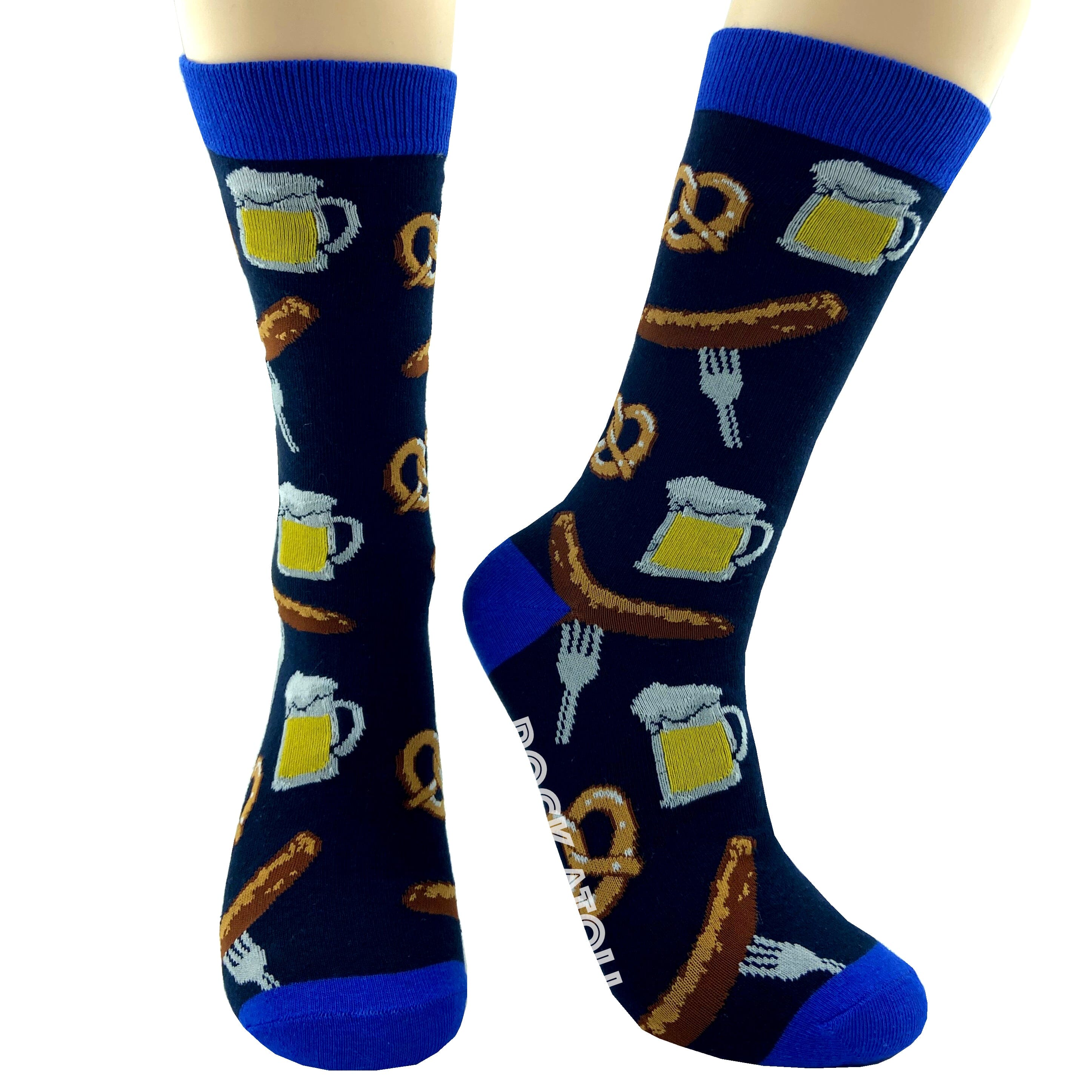 Black Unisex Sausages Pretzels & Beer Patterned Novelty Crew Socks