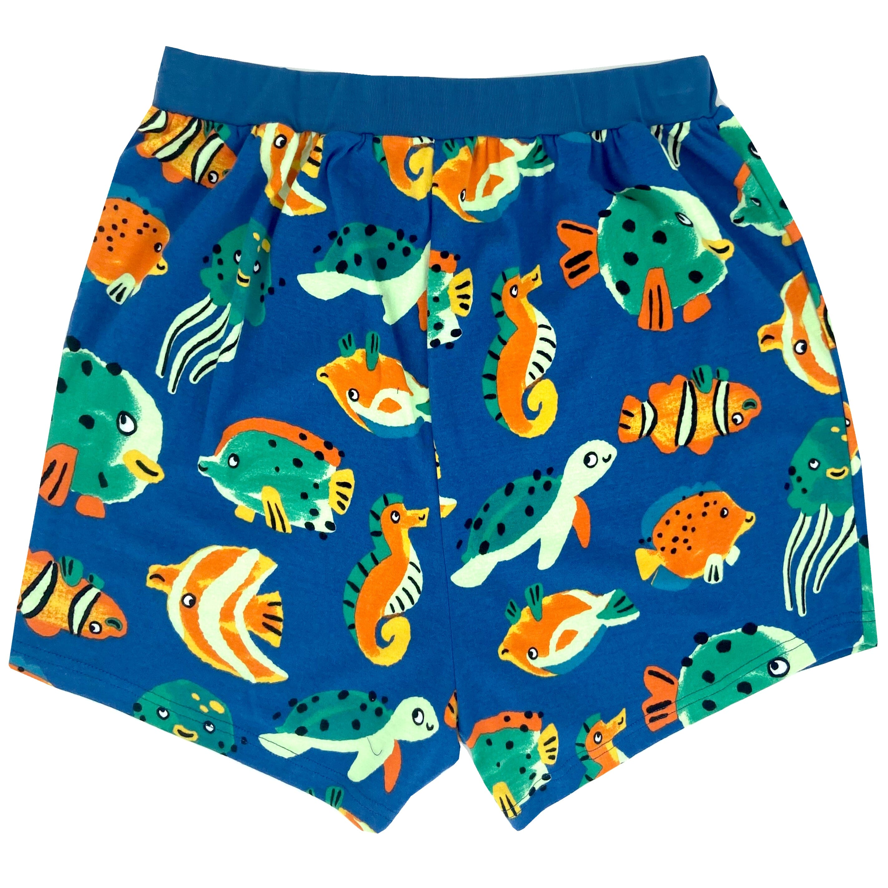 Men's Blue Fish Seahorse All Over Print Animal Themed Knit PJ Bottoms