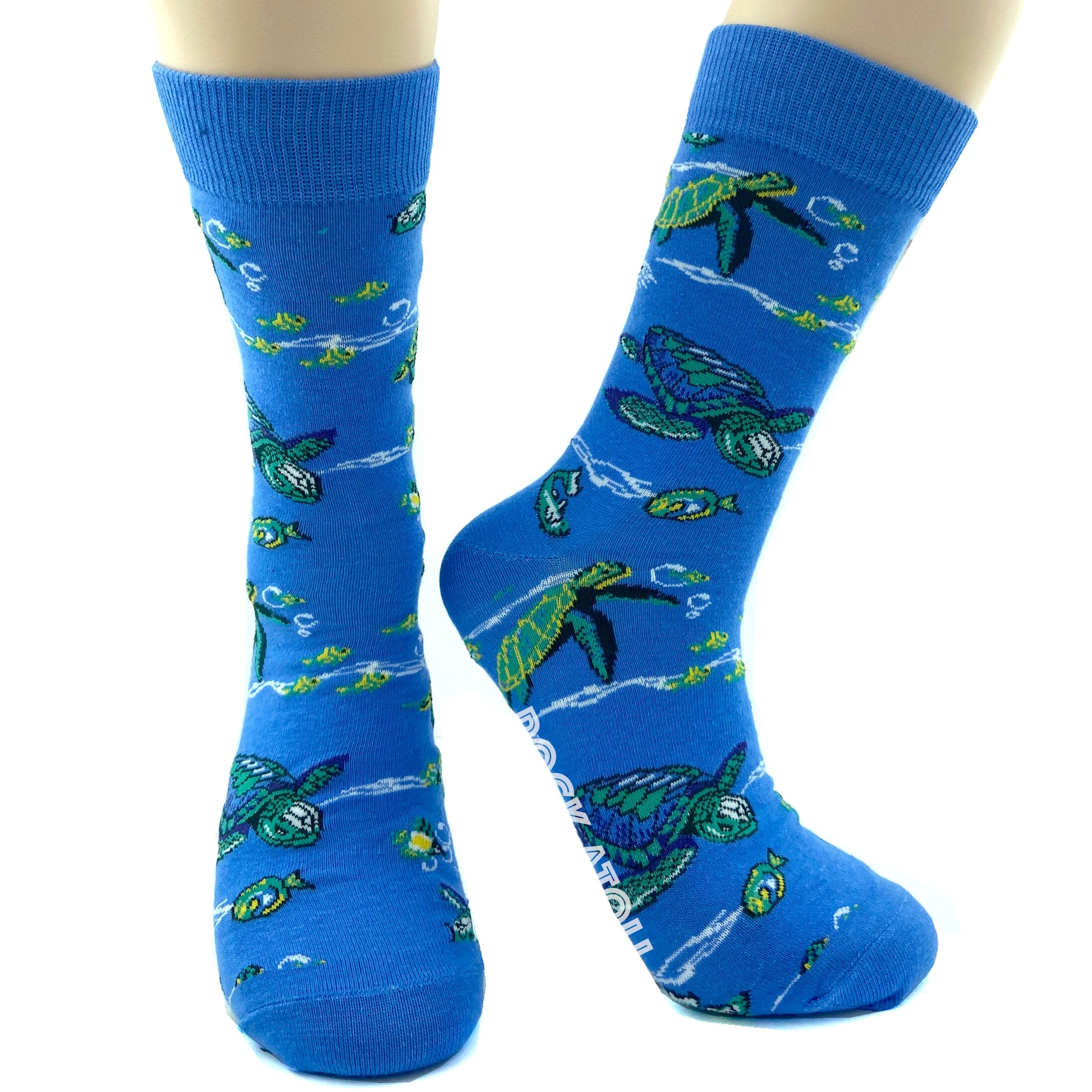 Bright Blue Ocean Themed Fish Sea Turtle Patterned Novelty Crew Socks