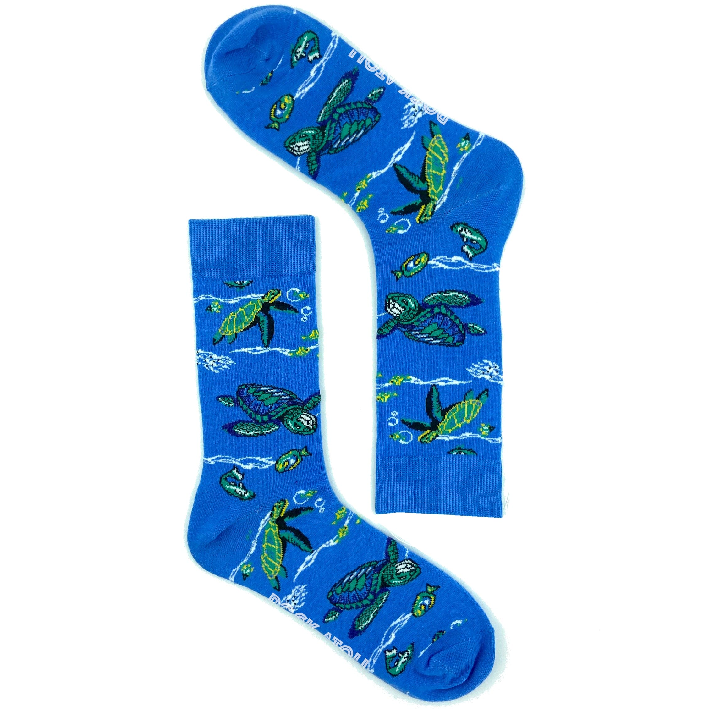Bright Blue Ocean Themed Fish Sea Turtle Patterned Novelty Crew Socks