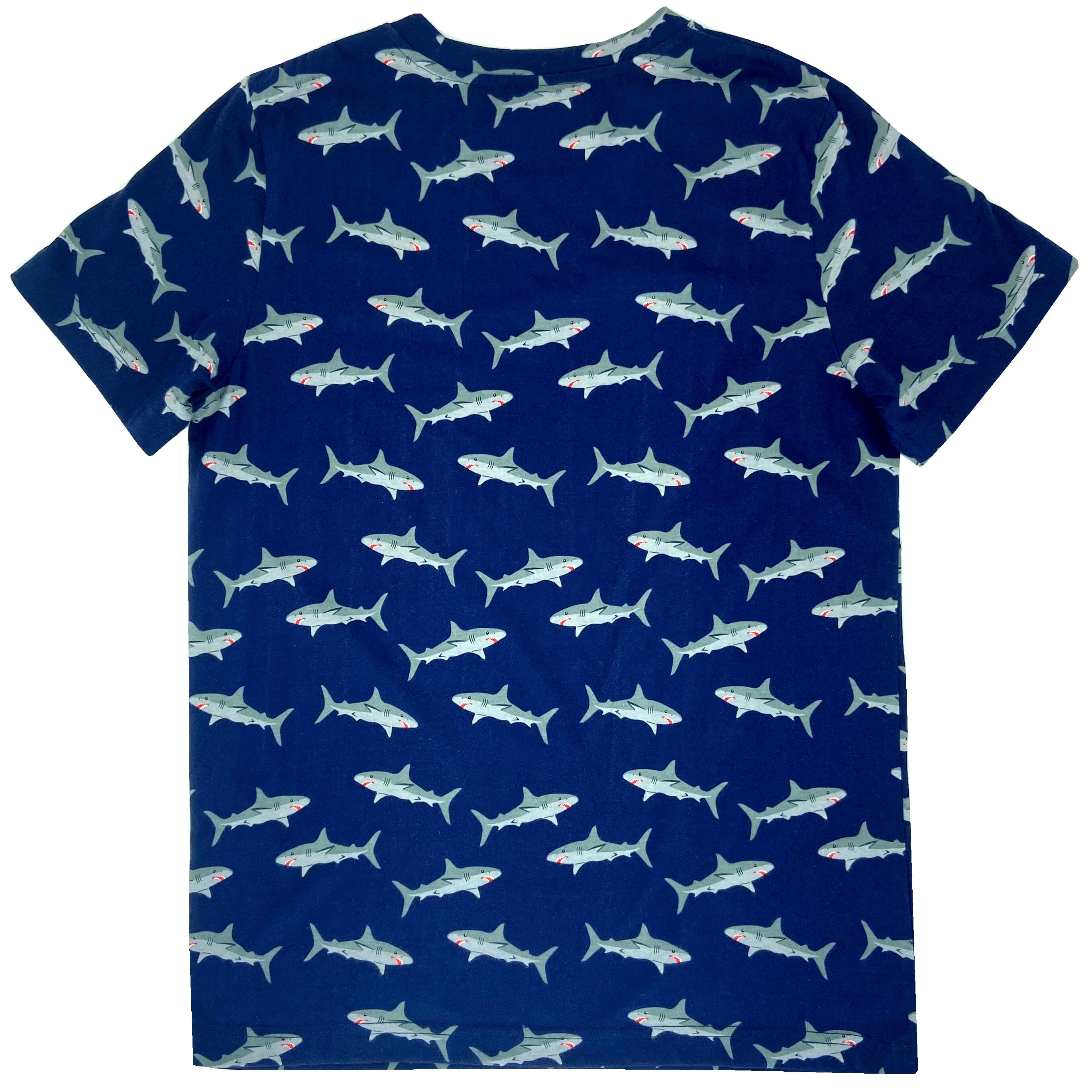 Men's Navy Blue Shark All Over Print Novelty Crew Neck T-Shirt Top