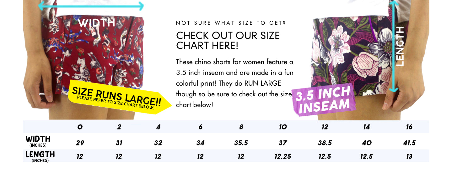 ROCK ATOLL : Women's Ladies Flat Front Chino Shorts Size Chart