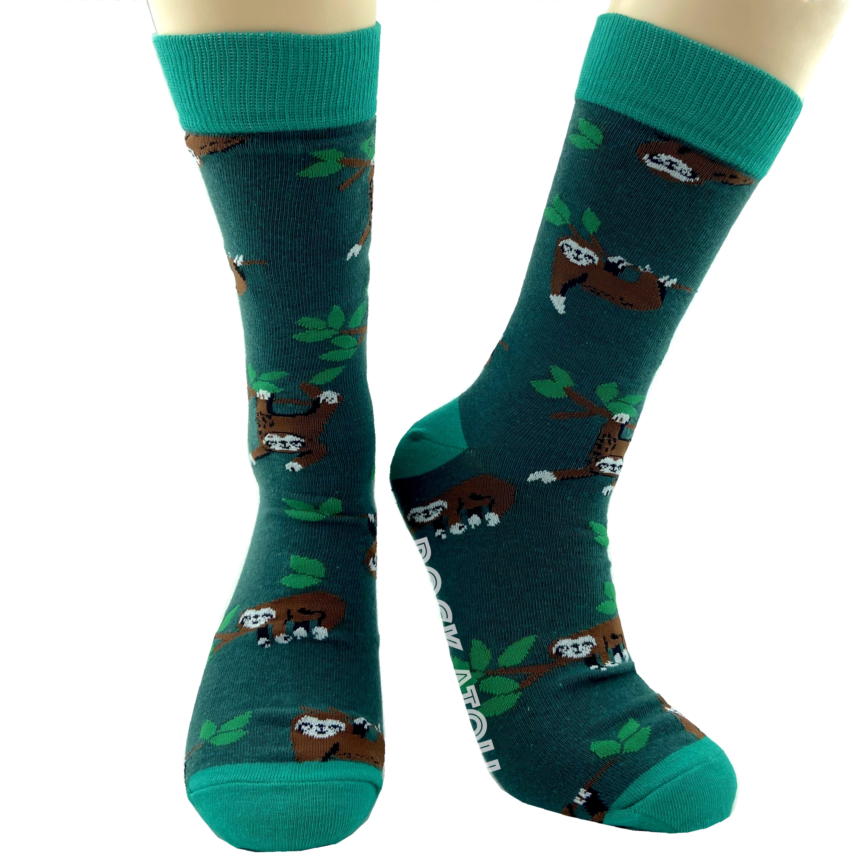 Forest Green Sleepy Dangling Sloth Patterned Unisex Cute Novelty Socks