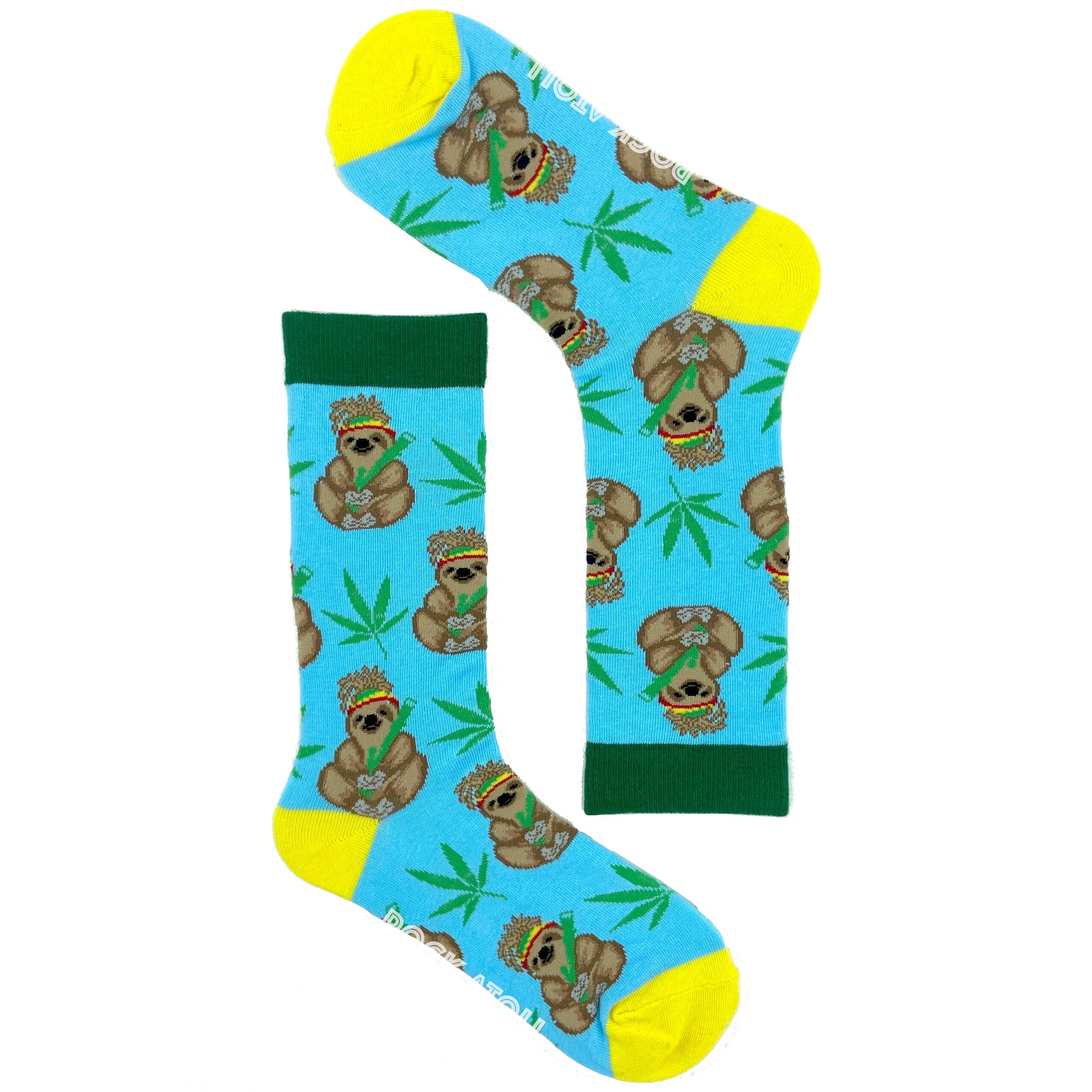 Cute Fun Stoner Sloths Smoking Pot Weed Patterned Novelty Crew Socks