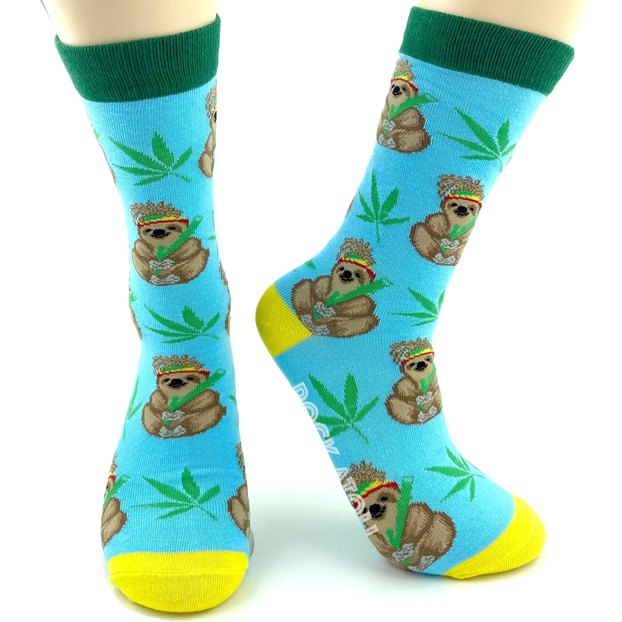 Cute Fun Stoner Sloths Smoking Pot Weed Patterned Novelty Crew Socks