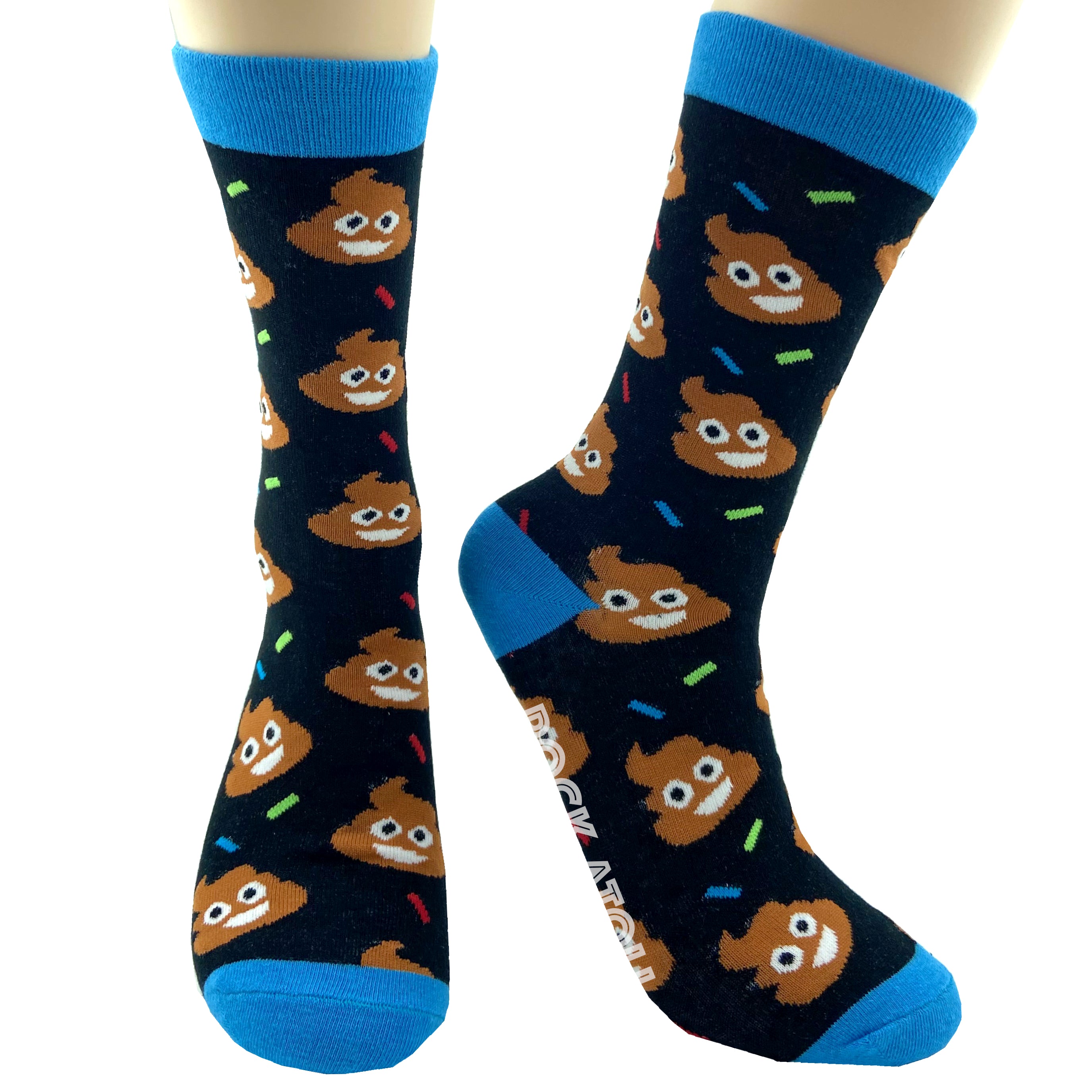 Festive Smiley Poop All Over Print Silly Funny Novelty Crew Socks