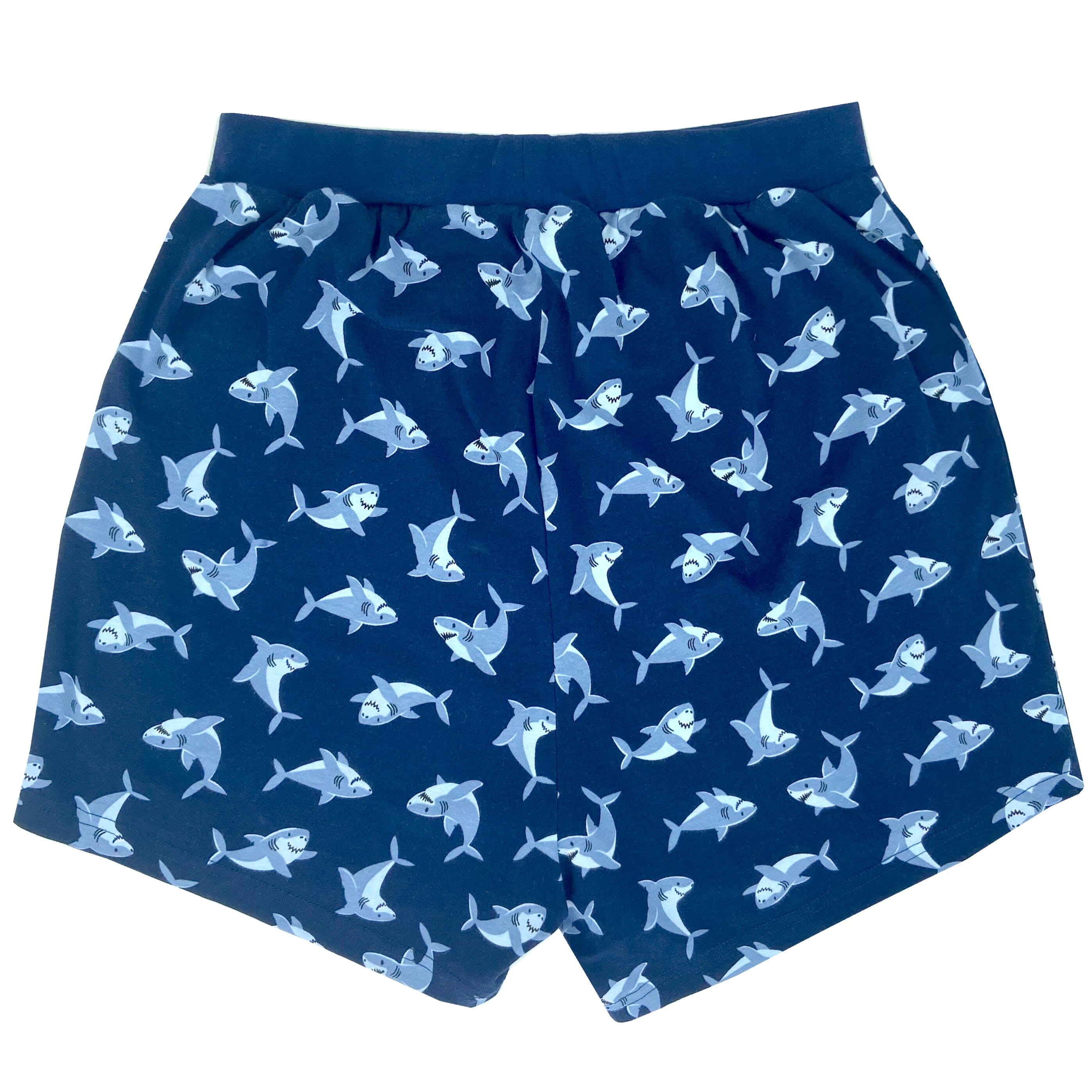 Men's Navy Blue Smiley Shark Patterned Cotton Knit Pajama Sleep Shorts