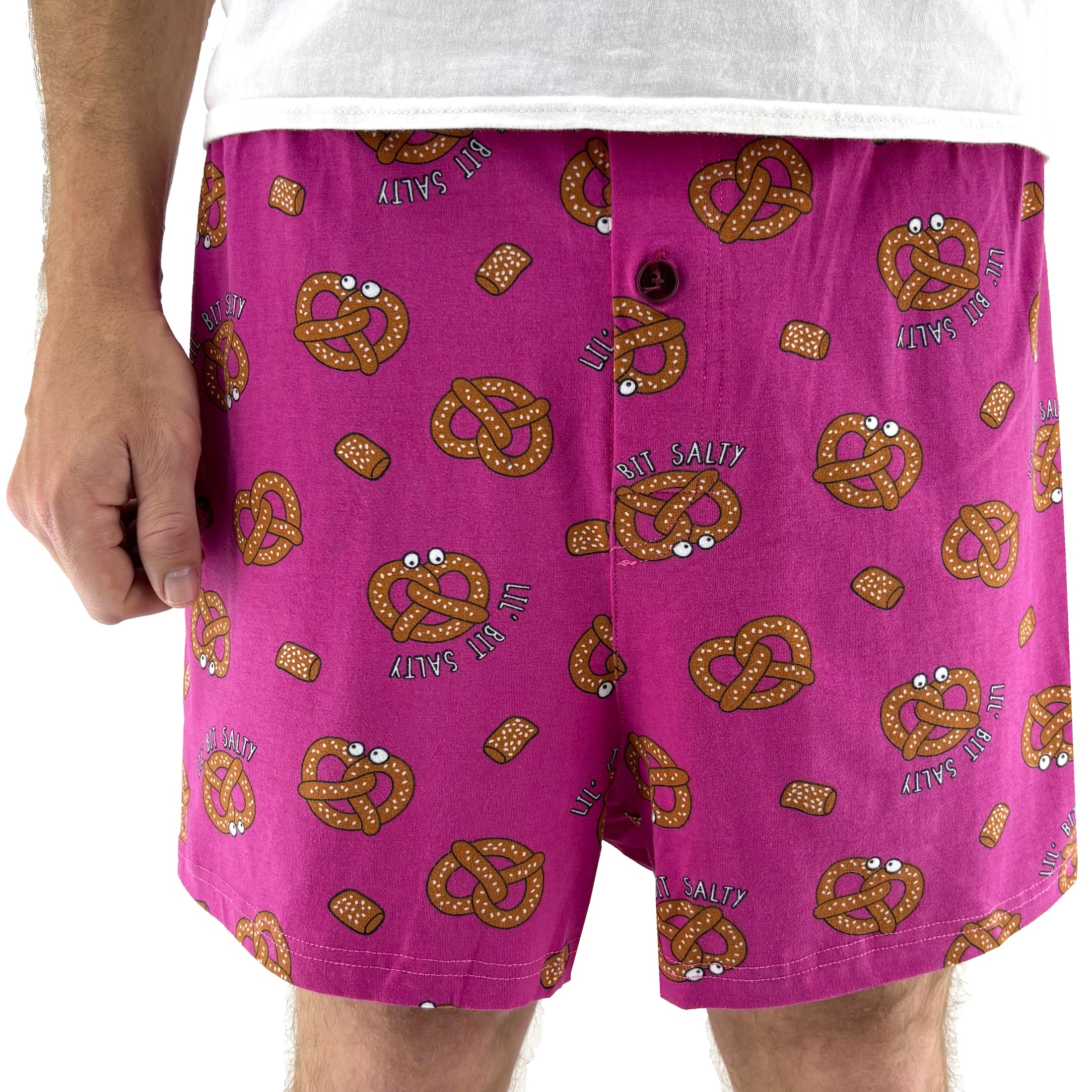 Men's Ultra Soft Pretzel Lil Bit Salty All Over Print Cotton PJ Shorts