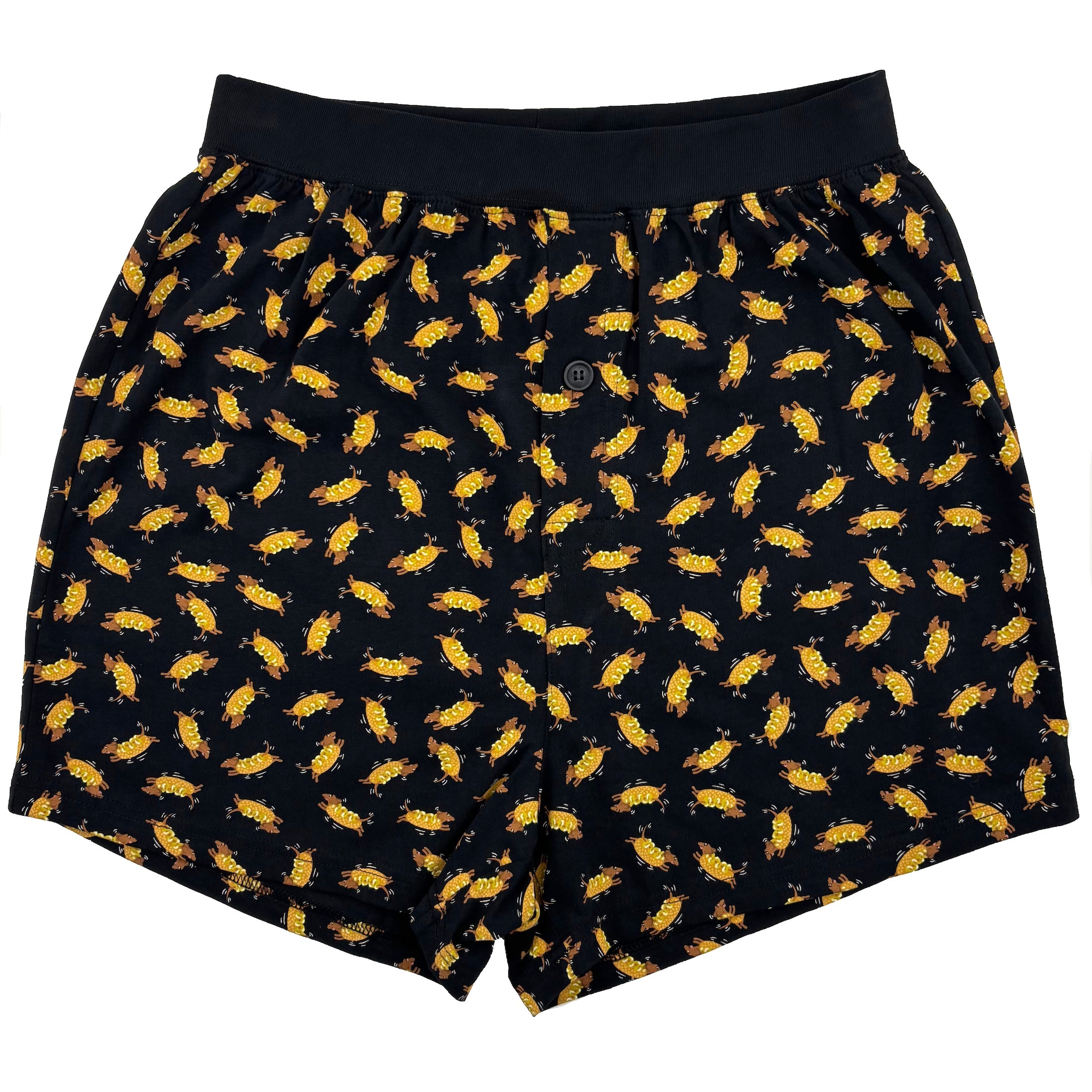Men's Dachshund Puppy Dog Dressed Up As Hotdogs Print Pajama Shorts