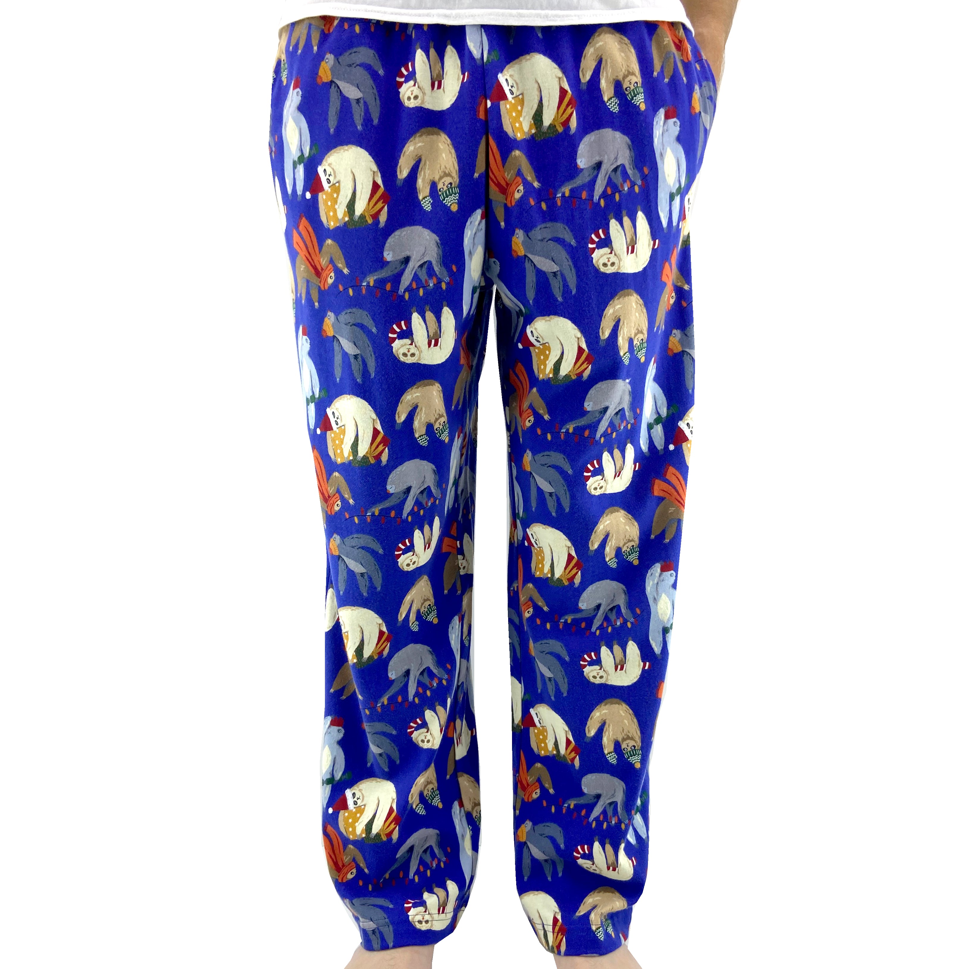 Super Soft Sleepy Christmas Sloth Print Long Cotton Knit Pajama Pants