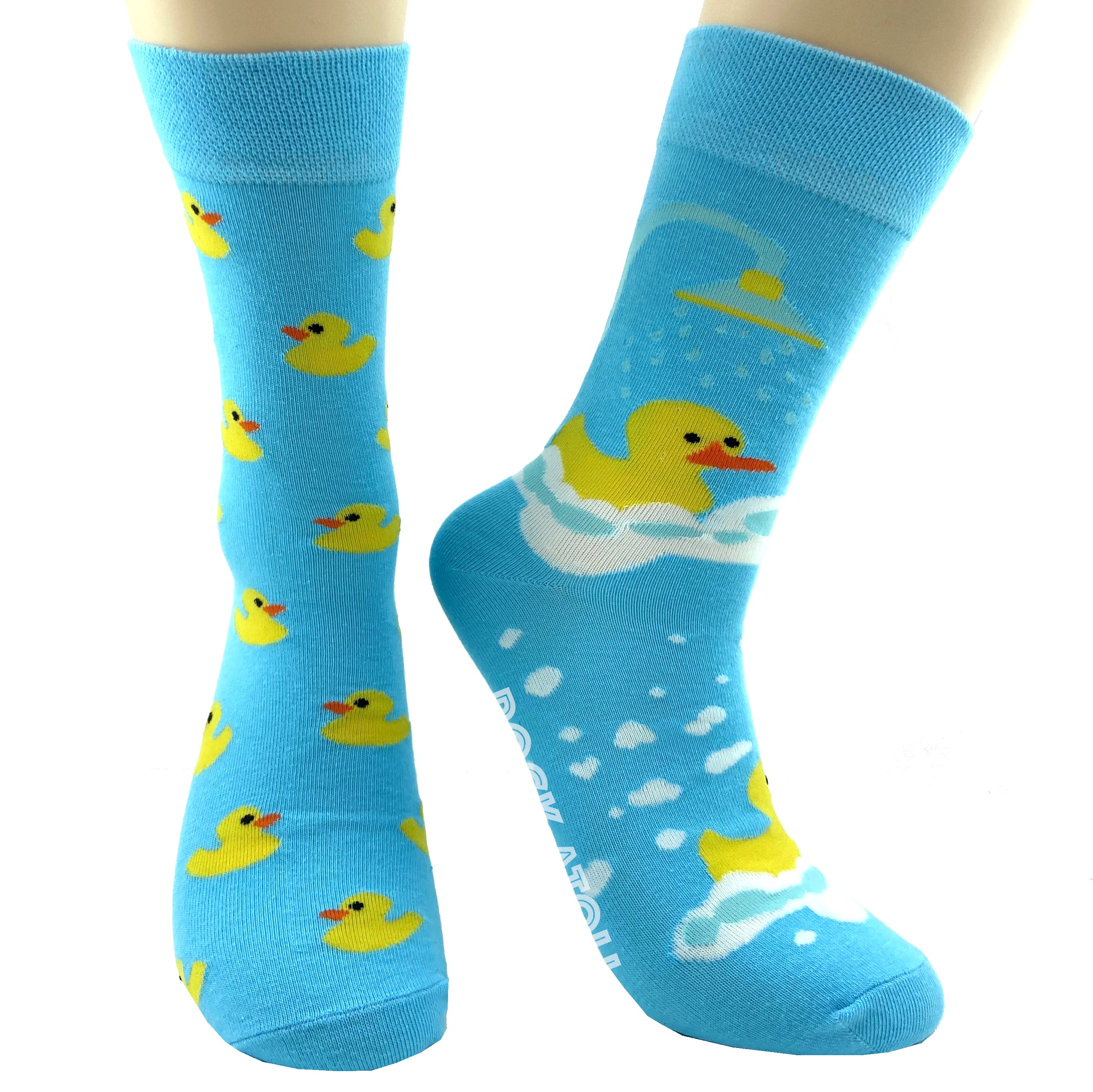 Light Blue Bath Time Yellow Rubber Ducky Patterned Comfy Novelty Socks