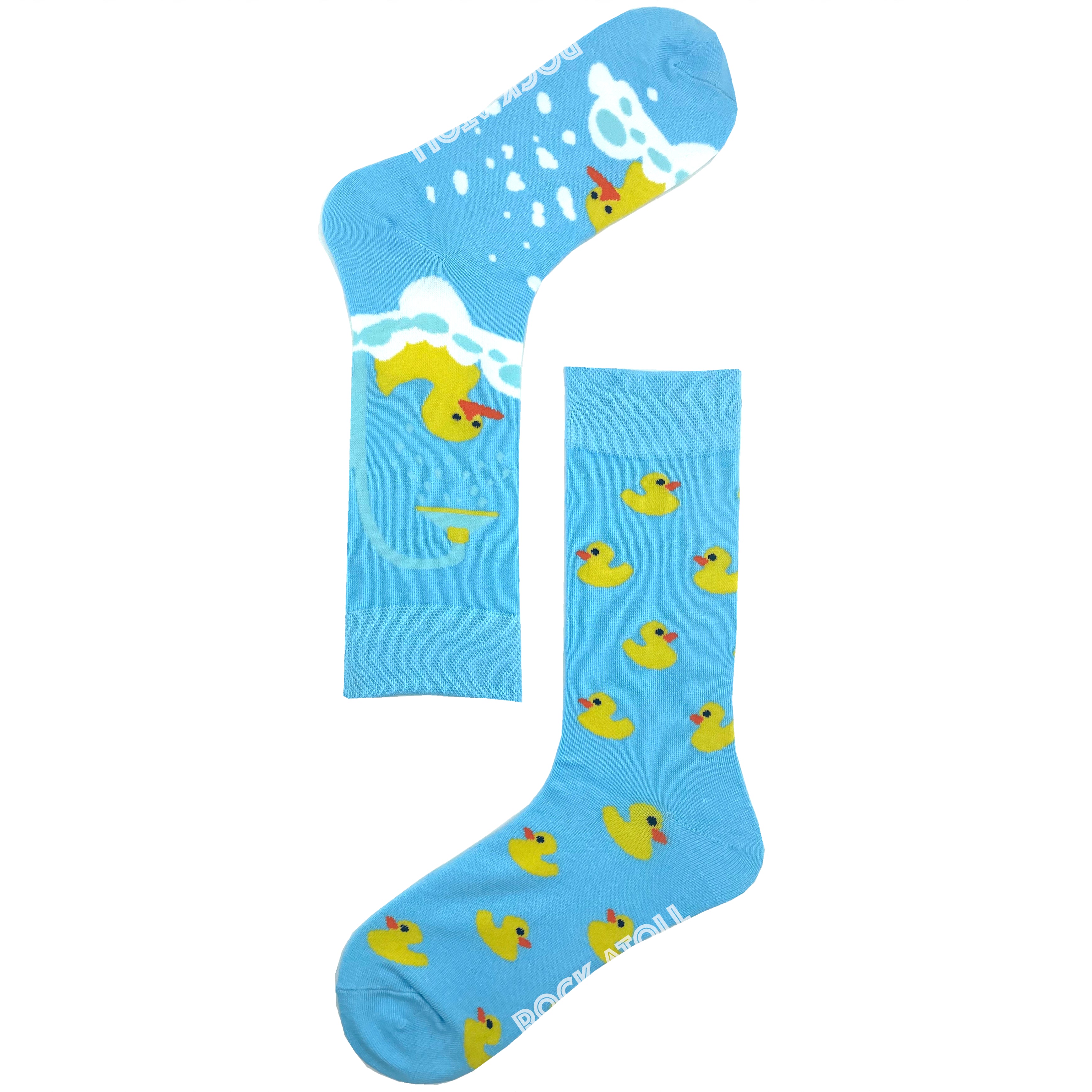 Light Blue Bath Time Yellow Rubber Ducky Patterned Comfy Novelty Socks
