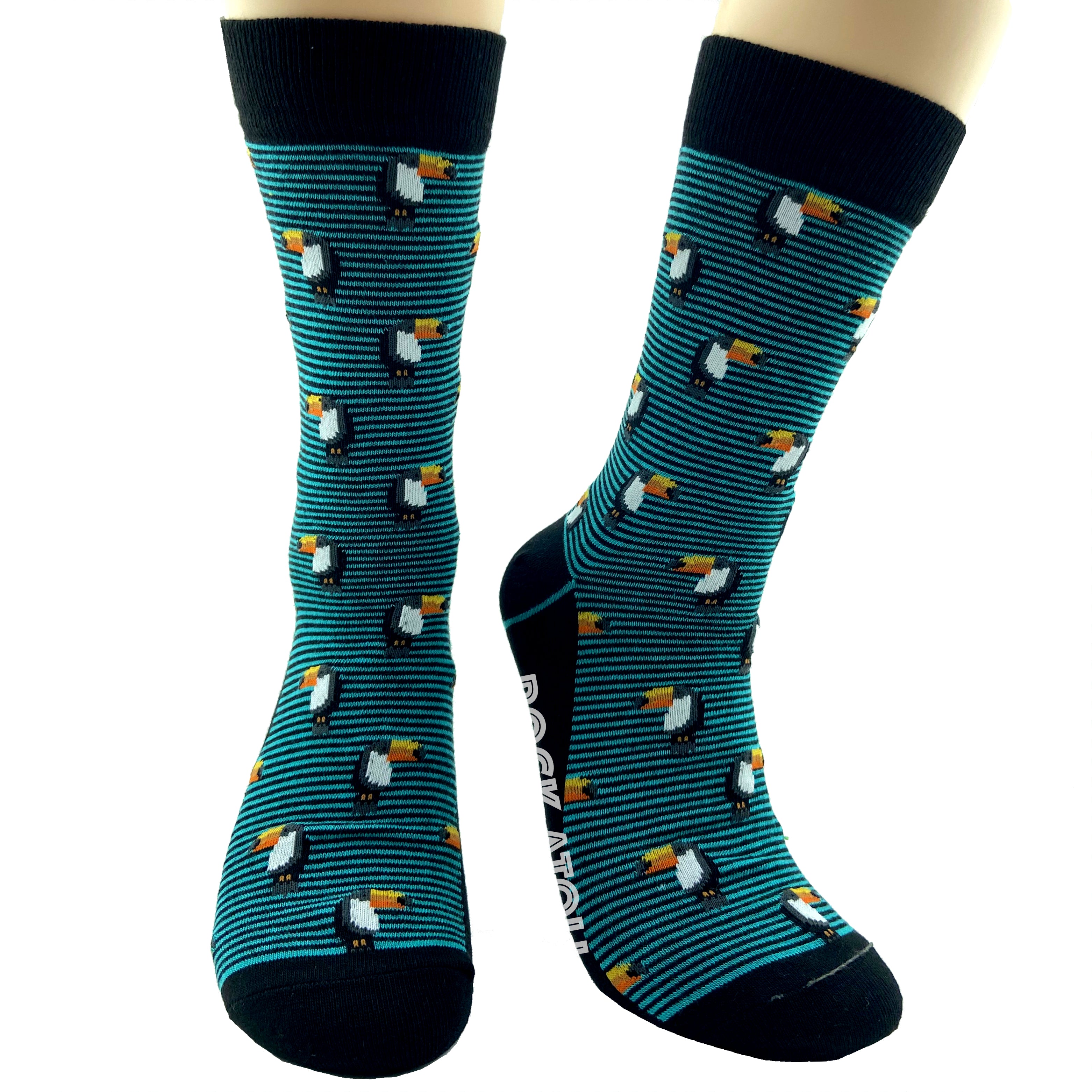 Classy Unisex Tropical Bird Toucan All Over Print Striped Novelty Socks