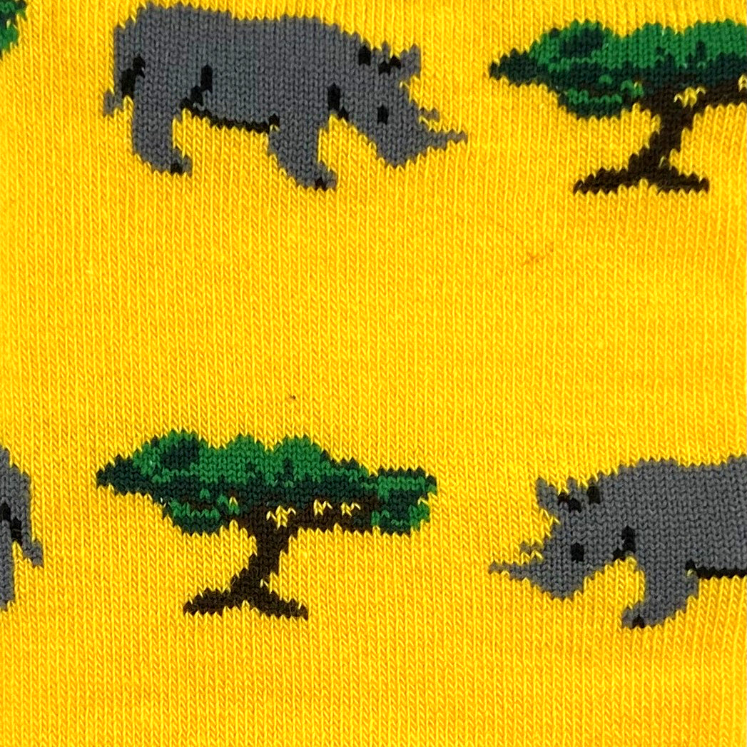 Bright Yellow Fun Rhinoceros Rhino Patterned Novelty Crew Dress Socks