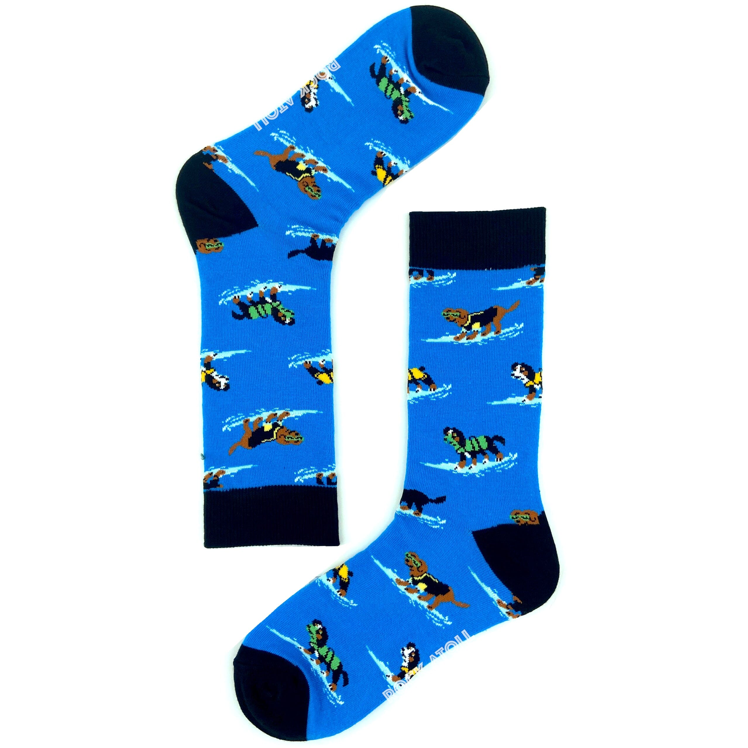 Unisex Bright Blue Surfing Dogs Patterned Dog Lover Novelty Socks
