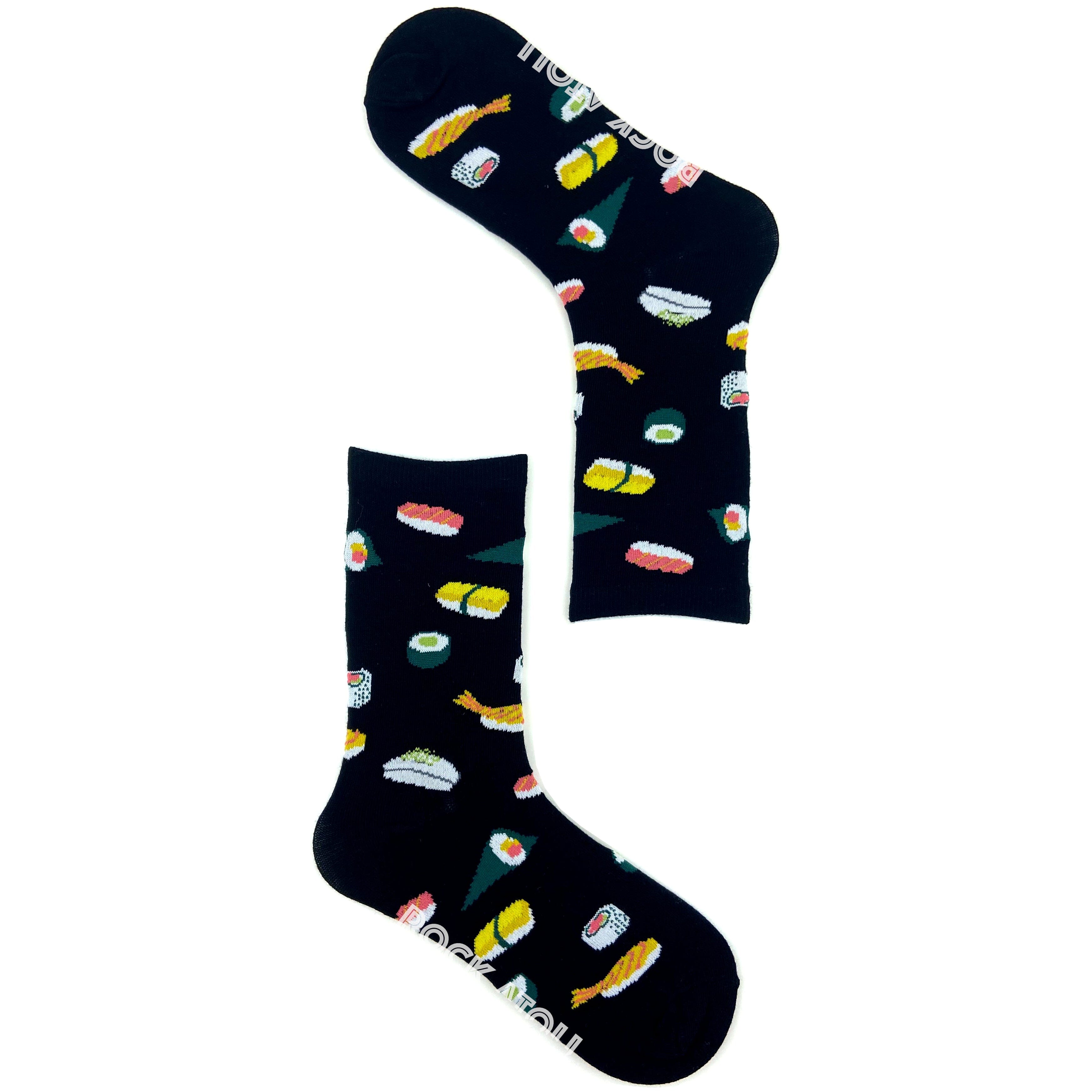 Food Inspired Yummy Sushi Patterned Novelty Socks for Women in Black