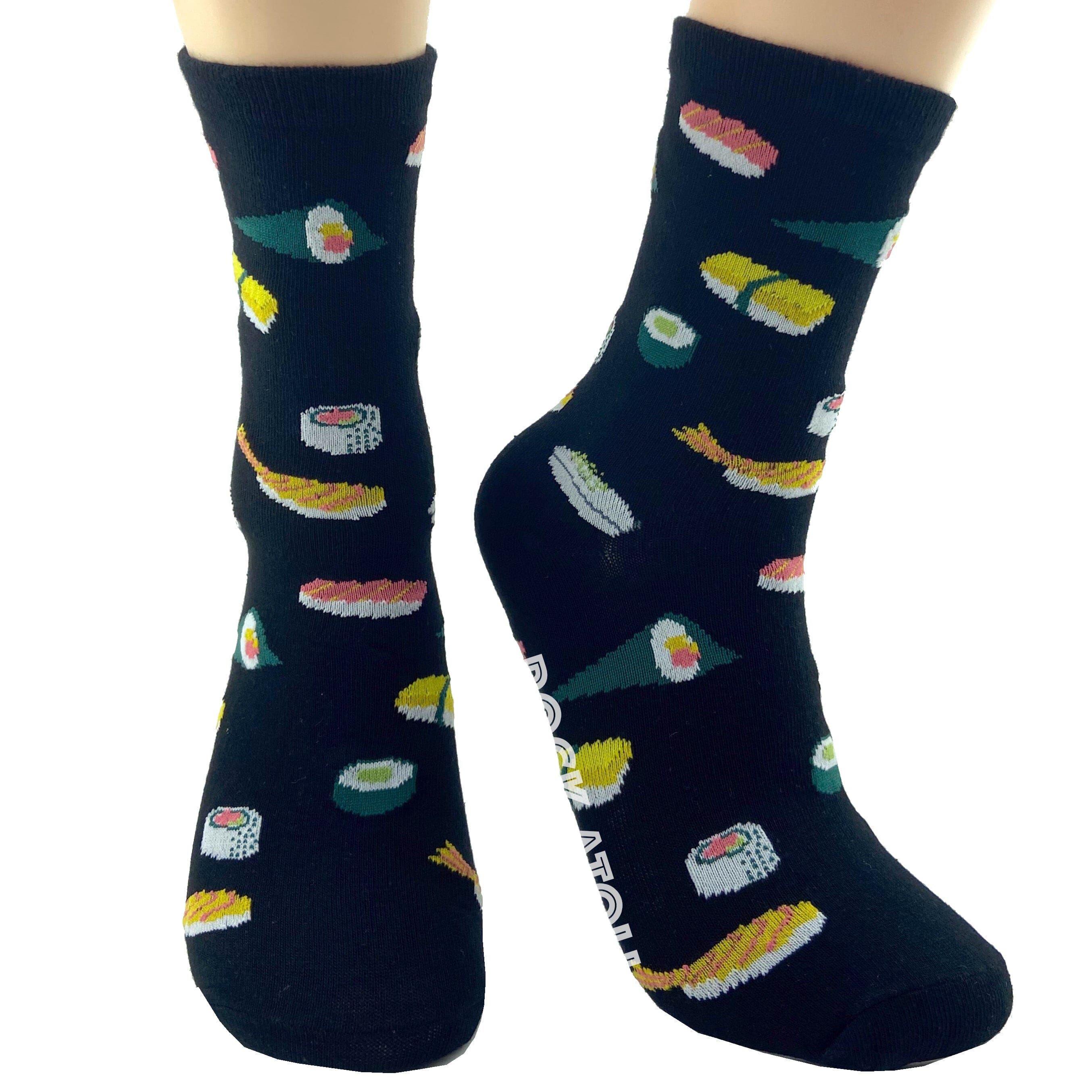 Food Inspired Yummy Sushi Patterned Novelty Socks for Women in Black