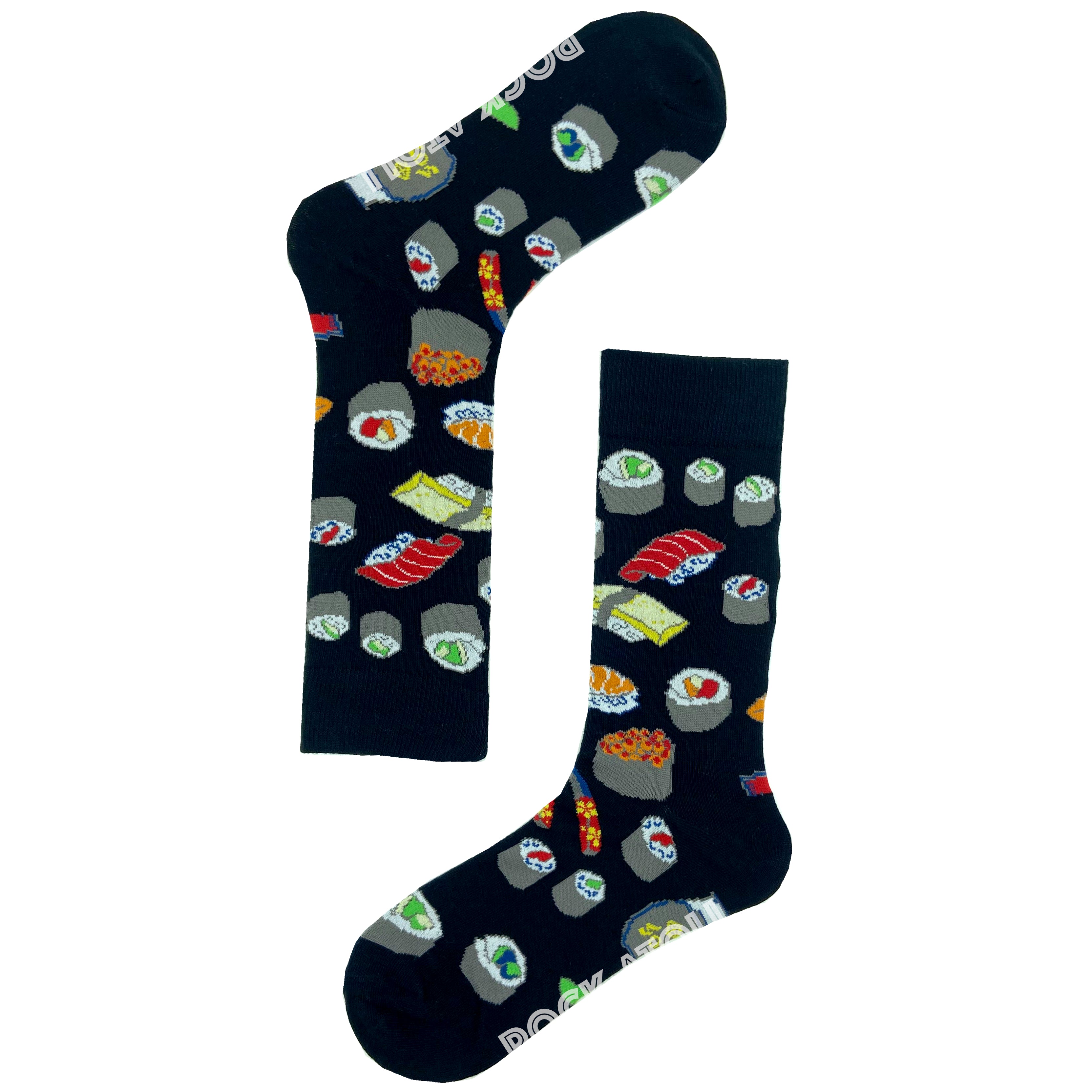 Food Themed Sushi Maki Roll Patterned Unisex Novelty Socks in Black