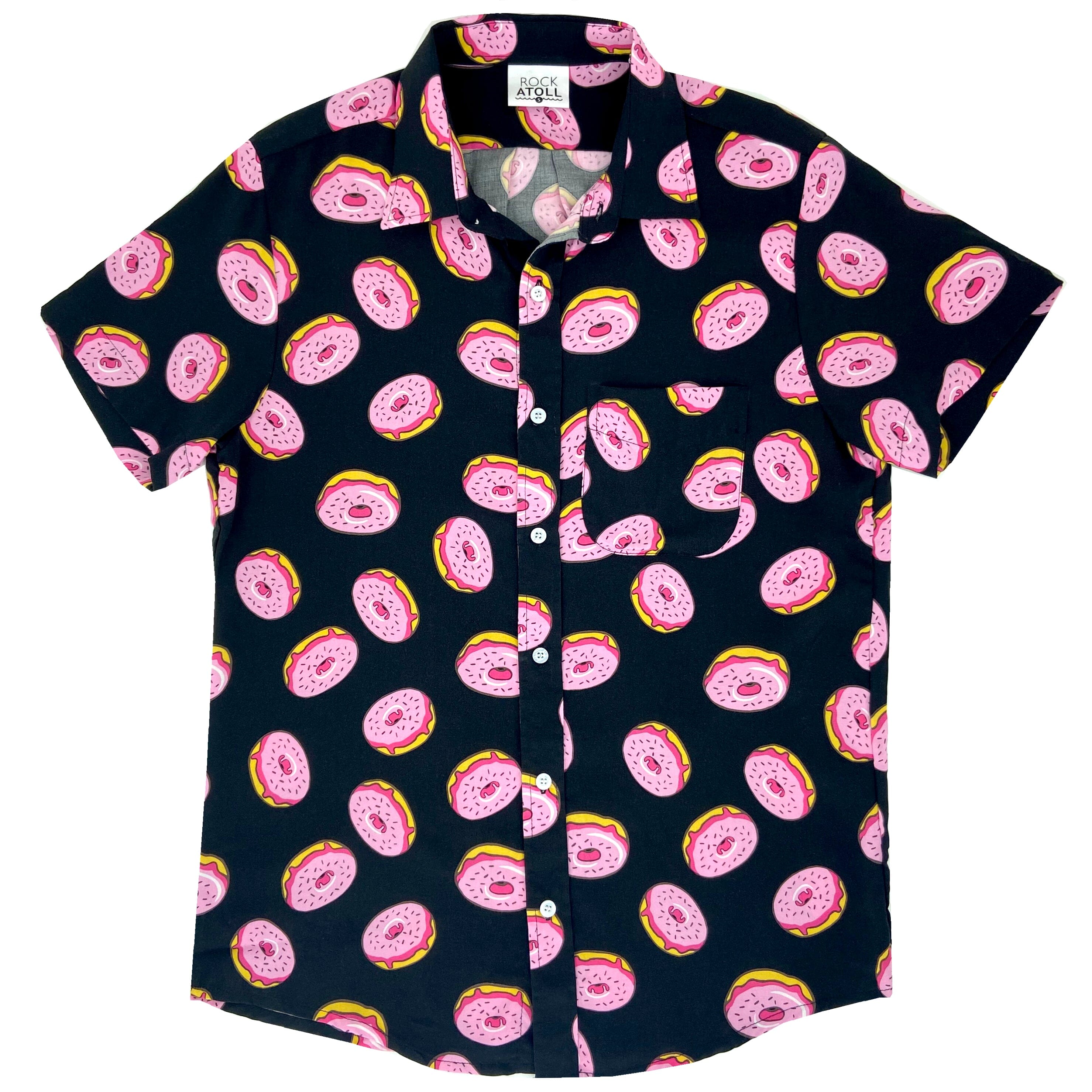 Men's Food Themed Sugary Donut Patterned Button Down Hawaiian Shirt