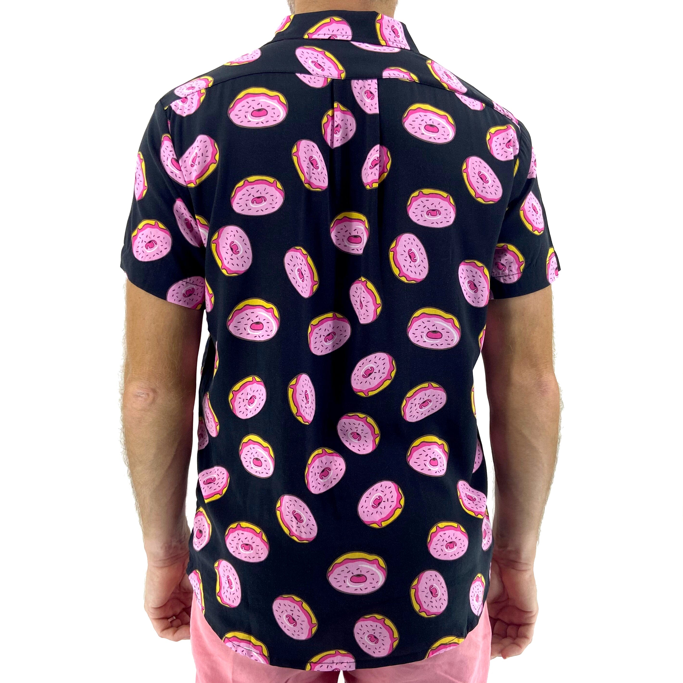 Men's Food Themed Sugary Donut Patterned Button Down Hawaiian Shirt