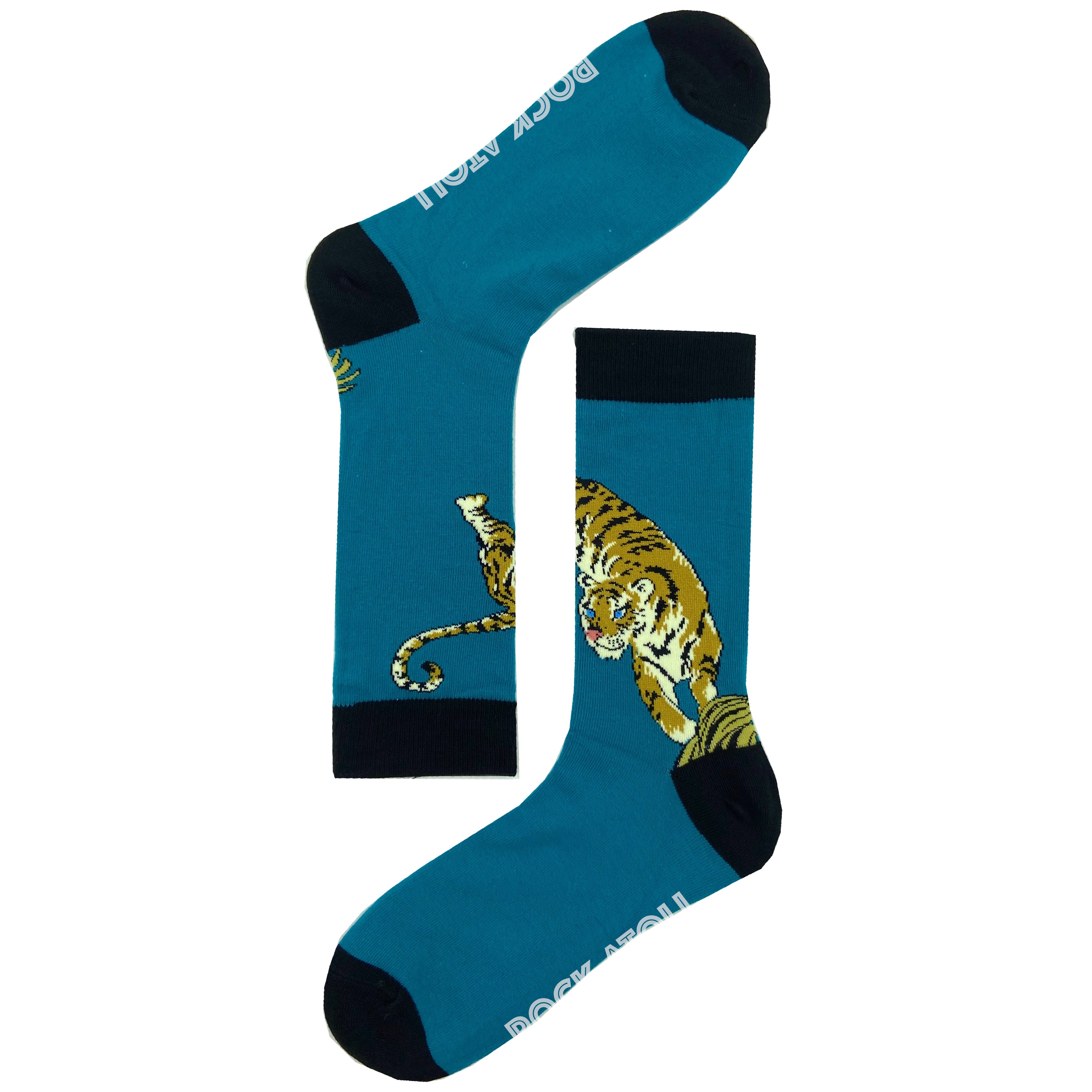 Stylish Teal Blue Tiger Patterned Unisex Novelty Crew Long Socks