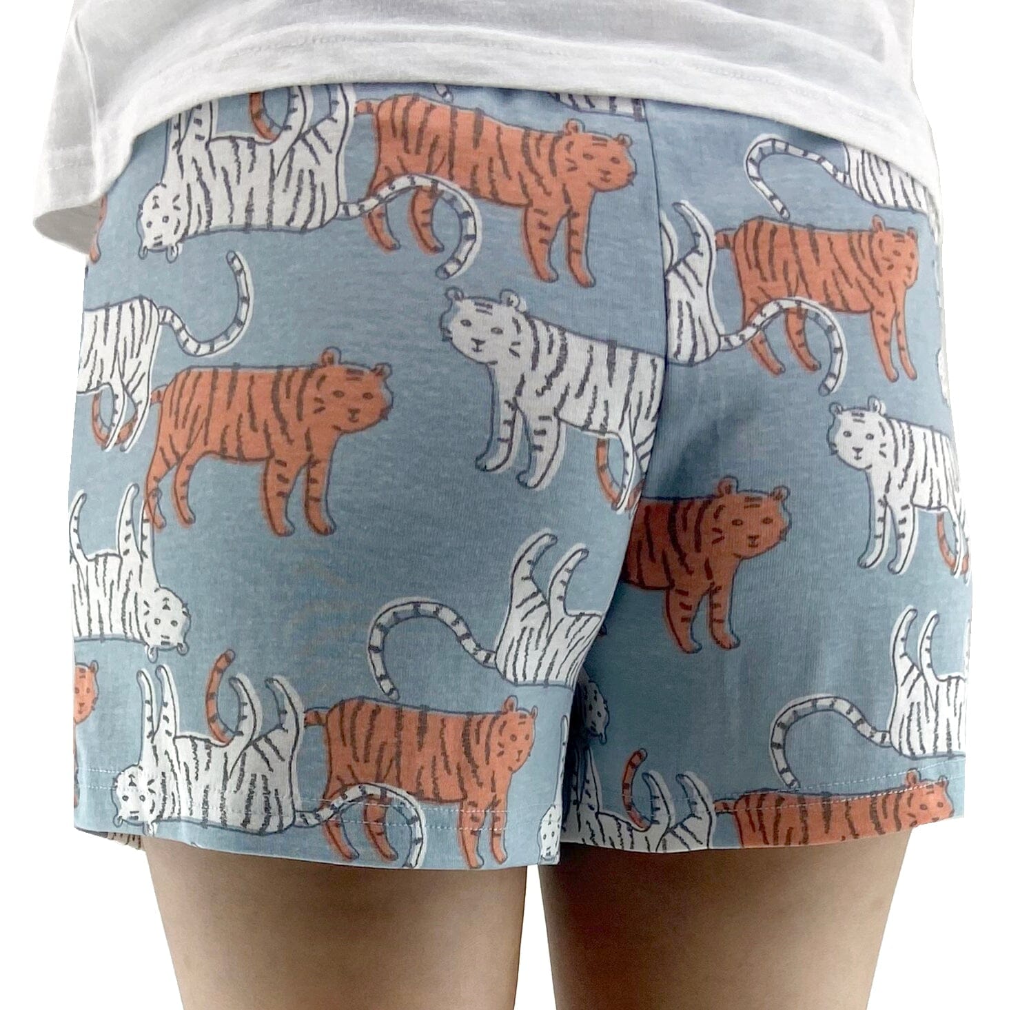 Women's Cartoon Tiger Cat Patterned Cotton Knit PJ Pyjama Shorts