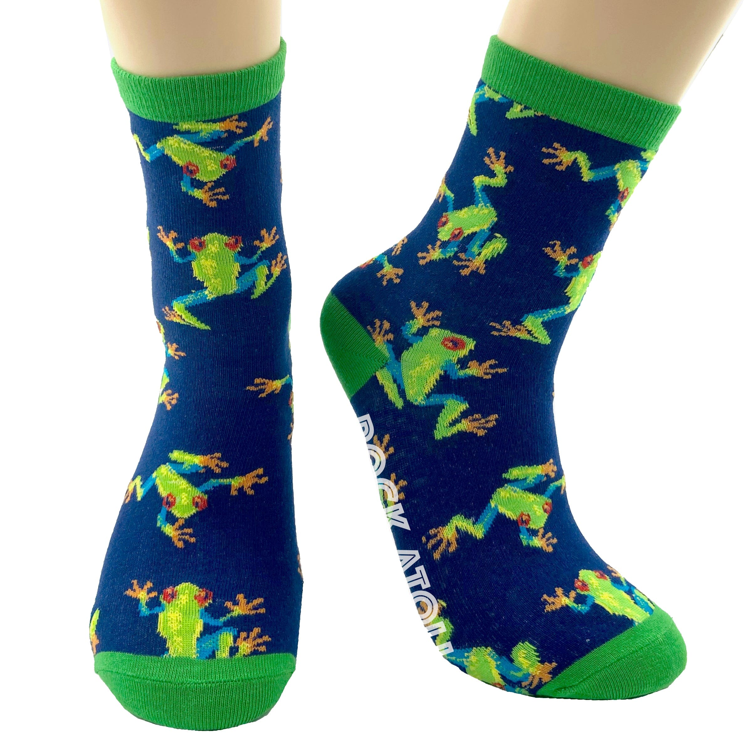 Navy Blue Colorful Tree Frog Reptile Patterned Cotton Novelty Socks