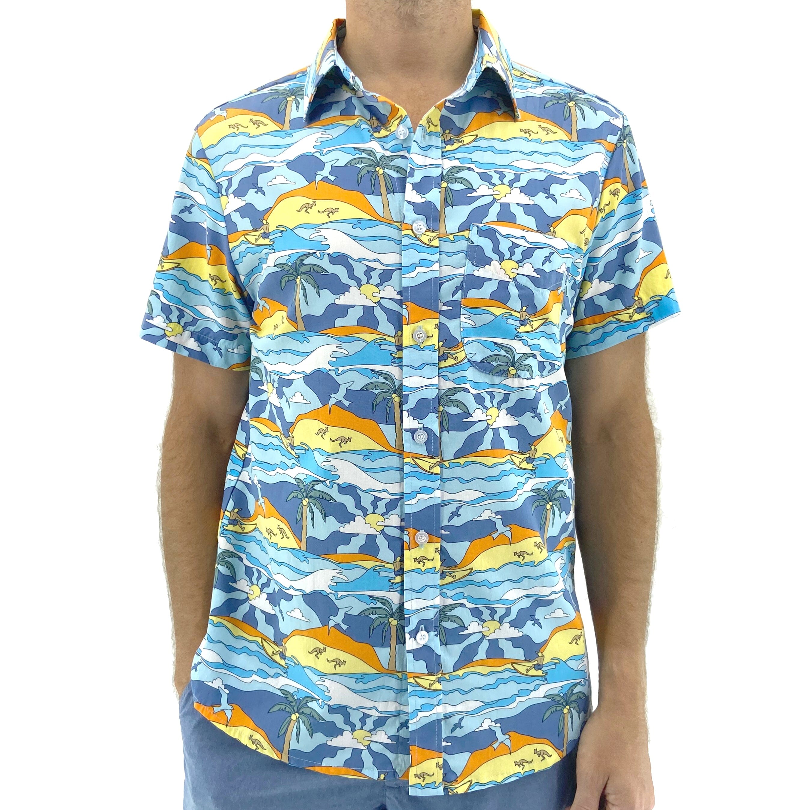 Men's 60's Inspired Trippy Surfer Patterned Button Down Hawaiian Shirt