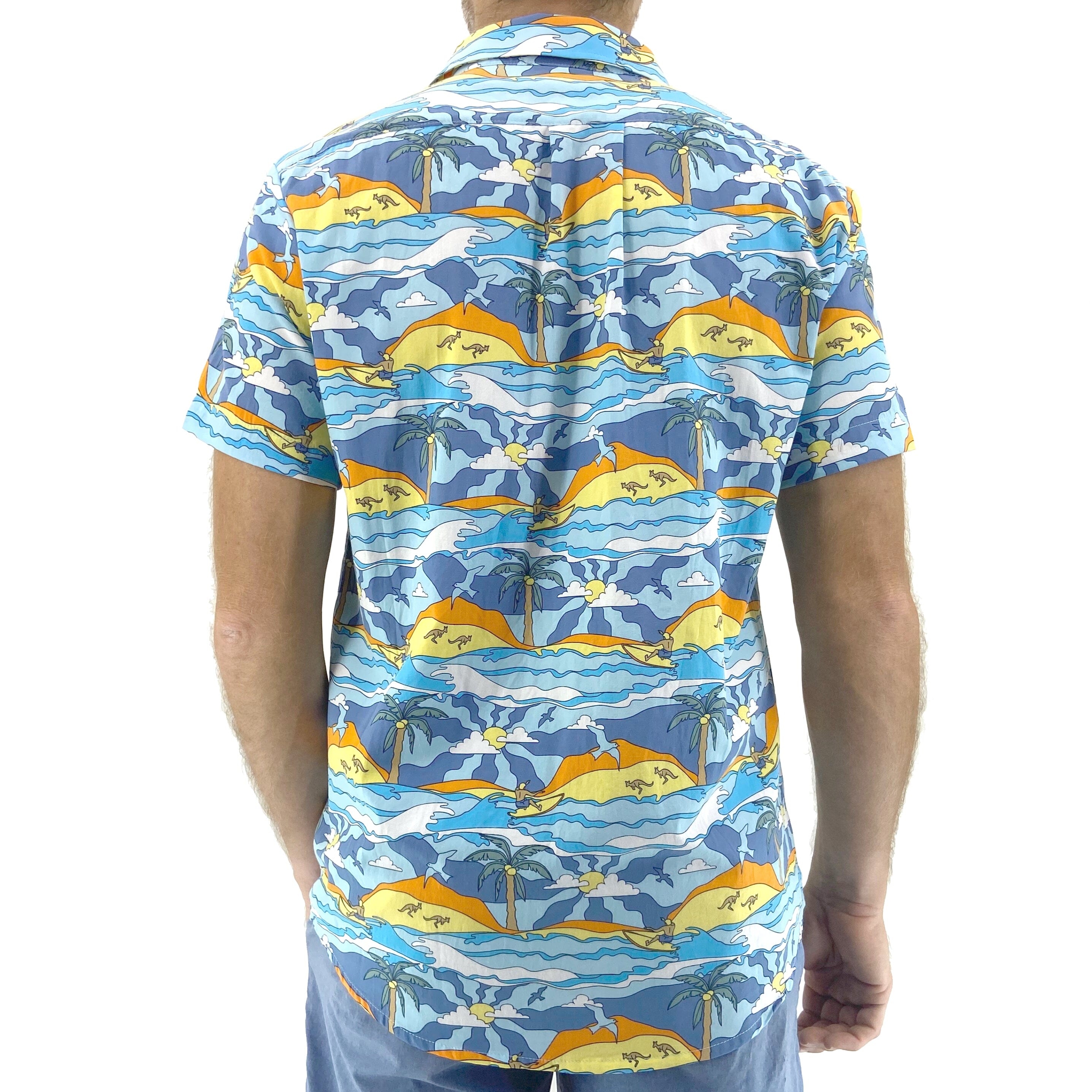 Men's 60's Inspired Trippy Surfer Patterned Button Down Hawaiian Shirt