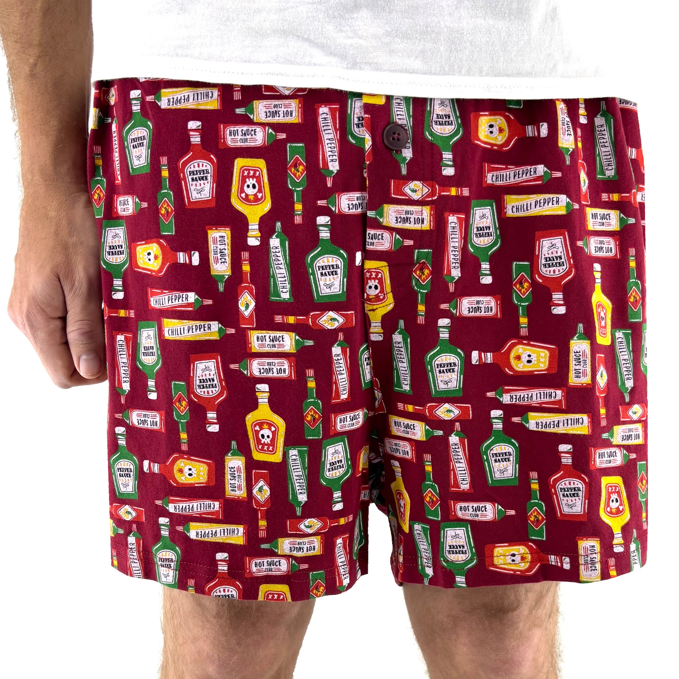 Men's Super Comfy Soft Cotton Hot Sauce All Over Print Pajama Shorts