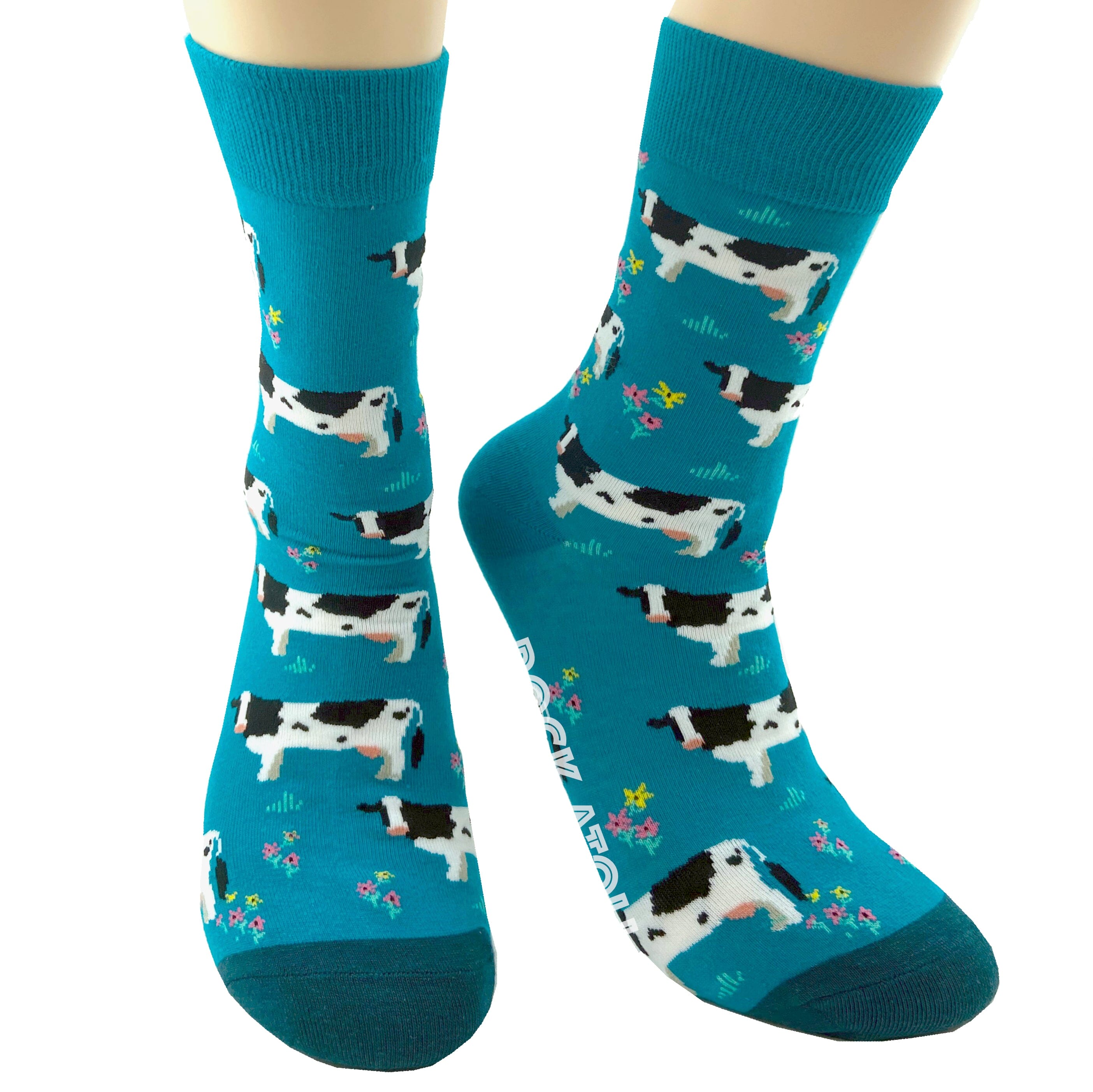 Adorable Farm Animal Inspired Cow All Over Print Novelty Crew Socks