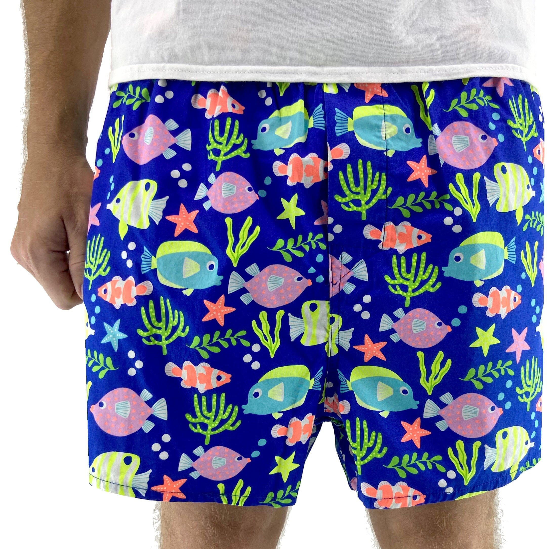 Colorful Tropical Fish Patterned Mens Cotton Boxer Shorts Underwear