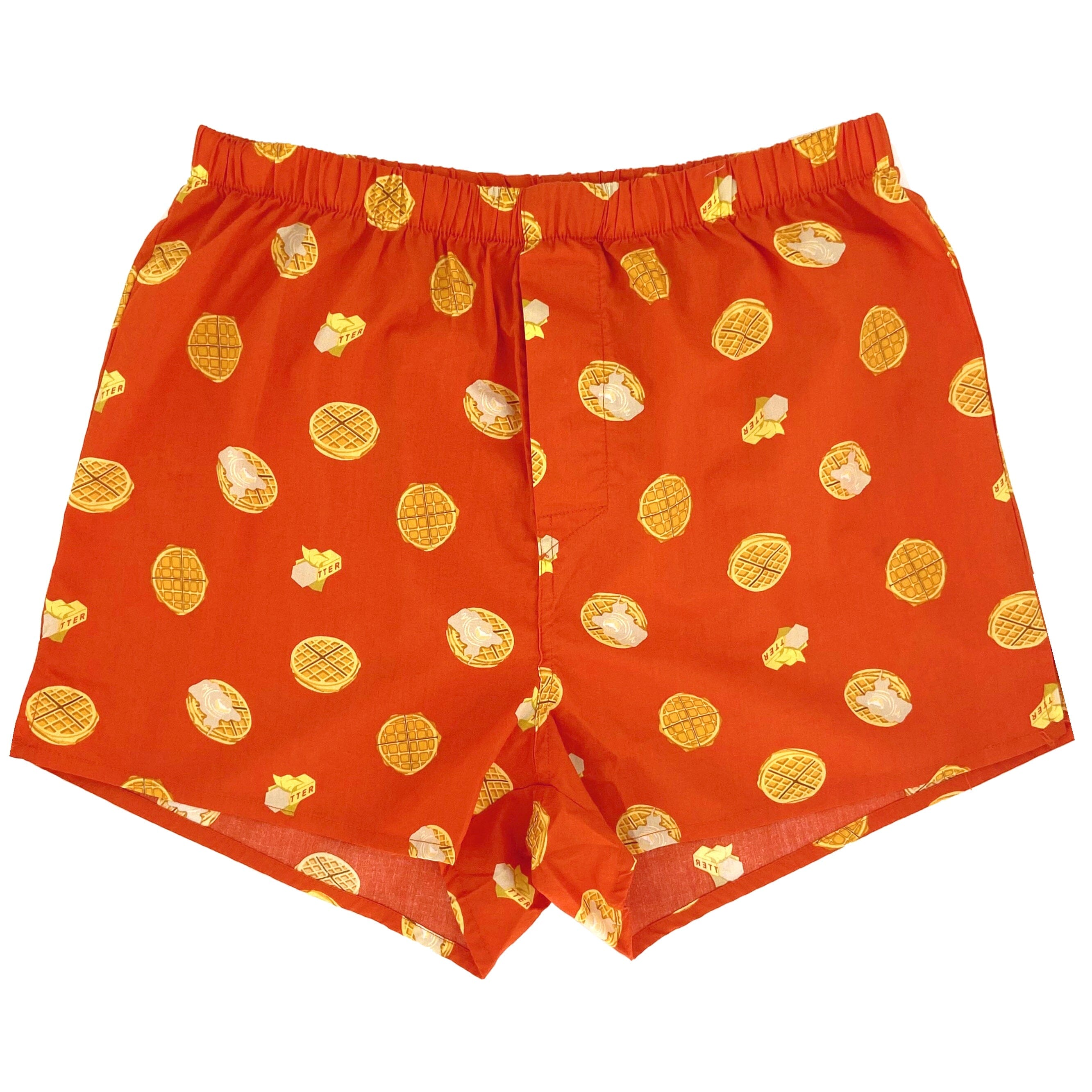 Men's Breakfast Food Themed Waffles & Butter Print Cotton Boxer Shorts