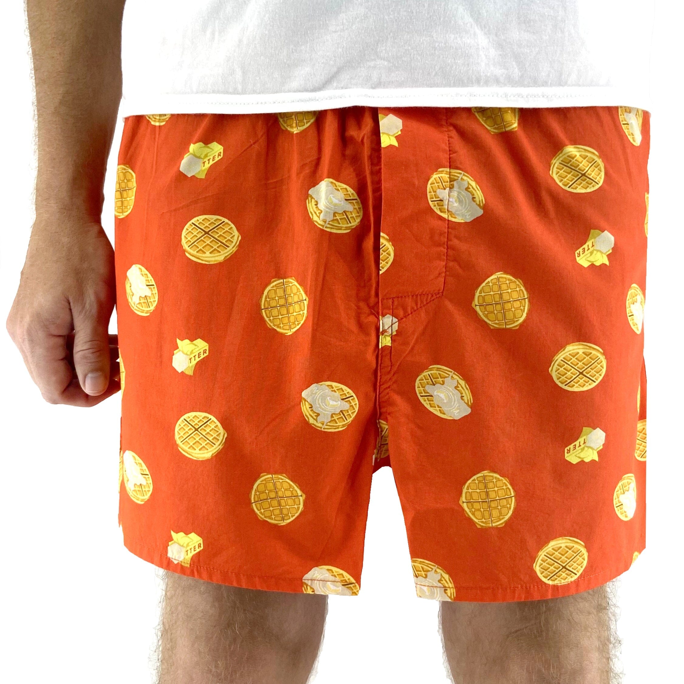 Men's Breakfast Food Themed Waffles & Butter Print Cotton Boxer Shorts