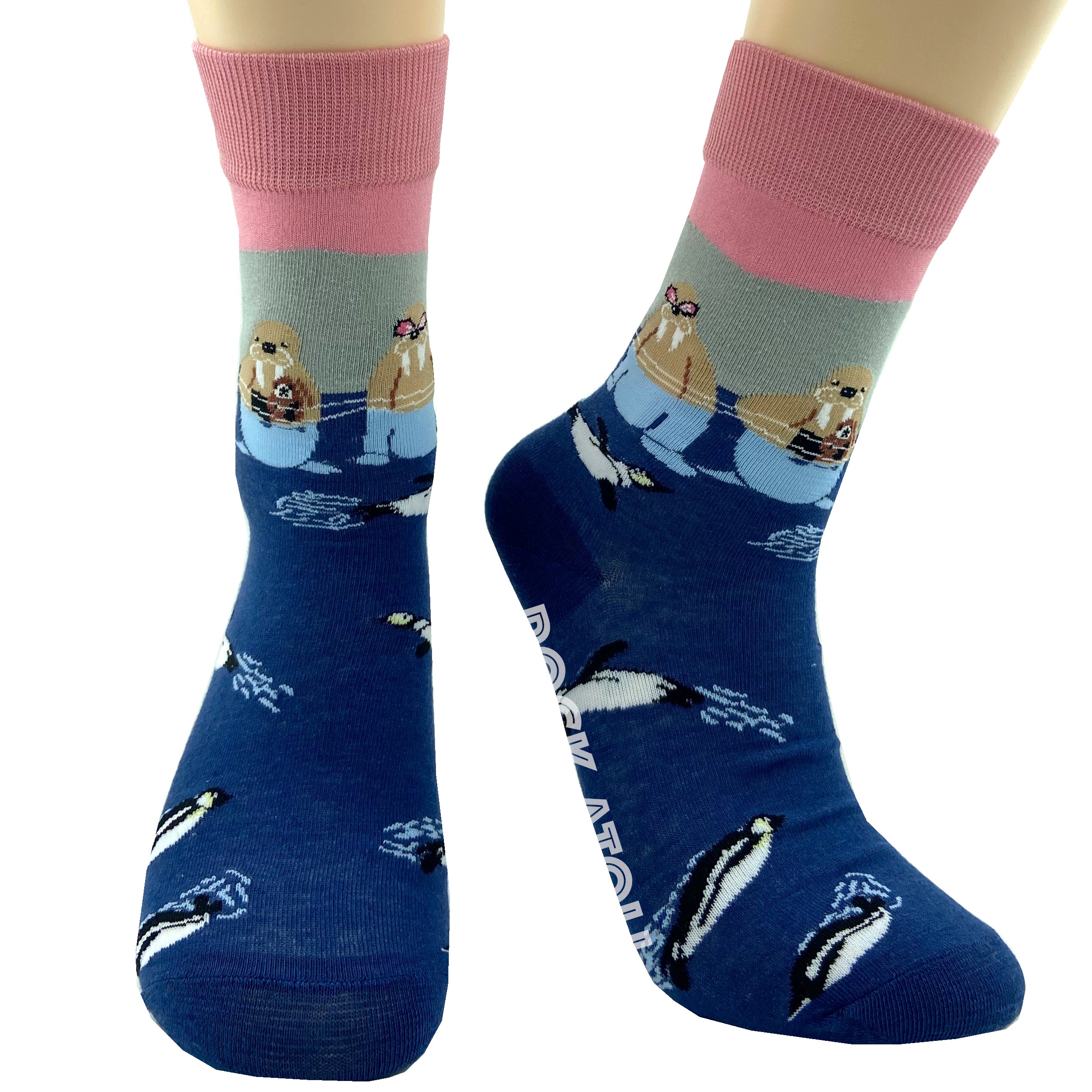 Cute Arctic Animals Walrus and Penguins All Over Print Novelty Socks
