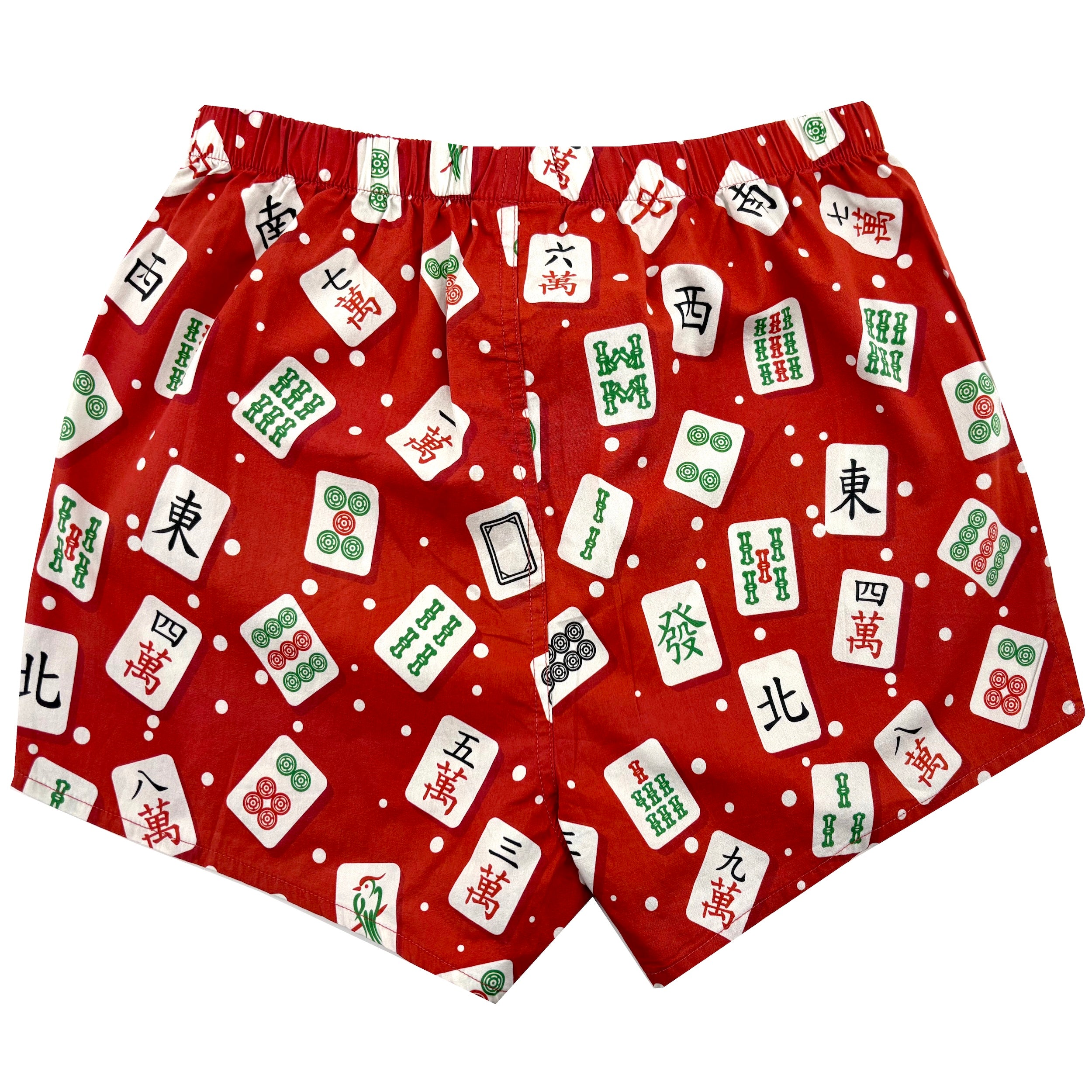 Men's Mahjong Tiles All Over Print Patterned Cotton Boxer Shorts in Red
