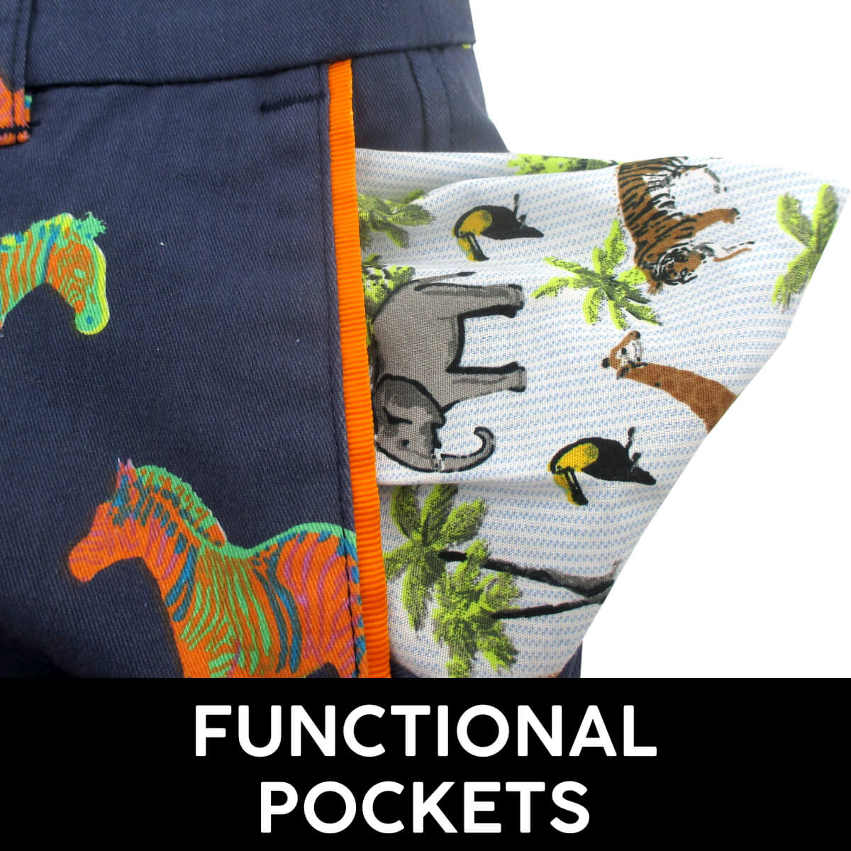 Functional Side Pockets Lined In Contrasting Prints. It's All In the Details, Shorts with Fun Detailing and Trims!