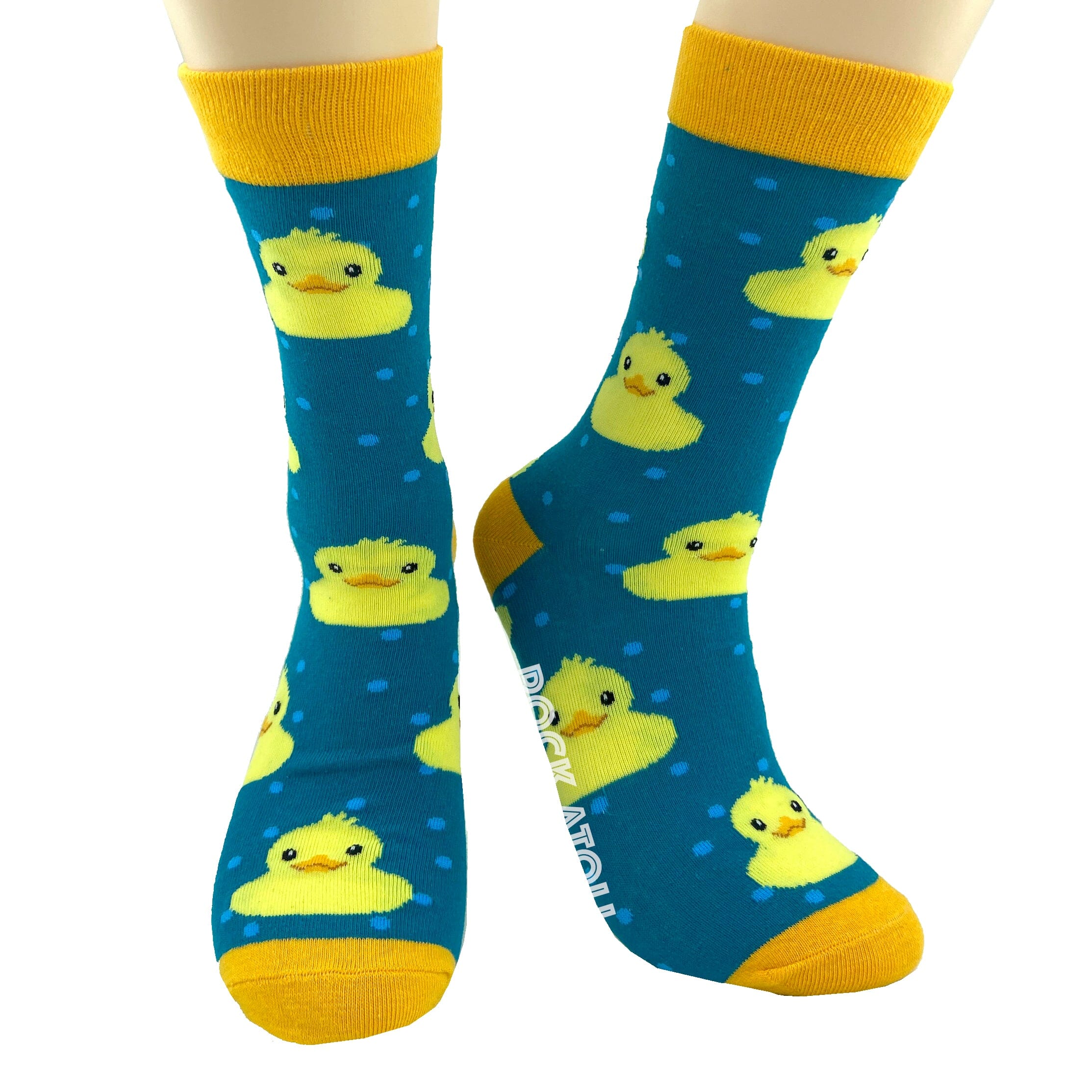 Teal Blue Unisex Yellow Rubber Duck Patterned Comfy Novelty Crew Socks