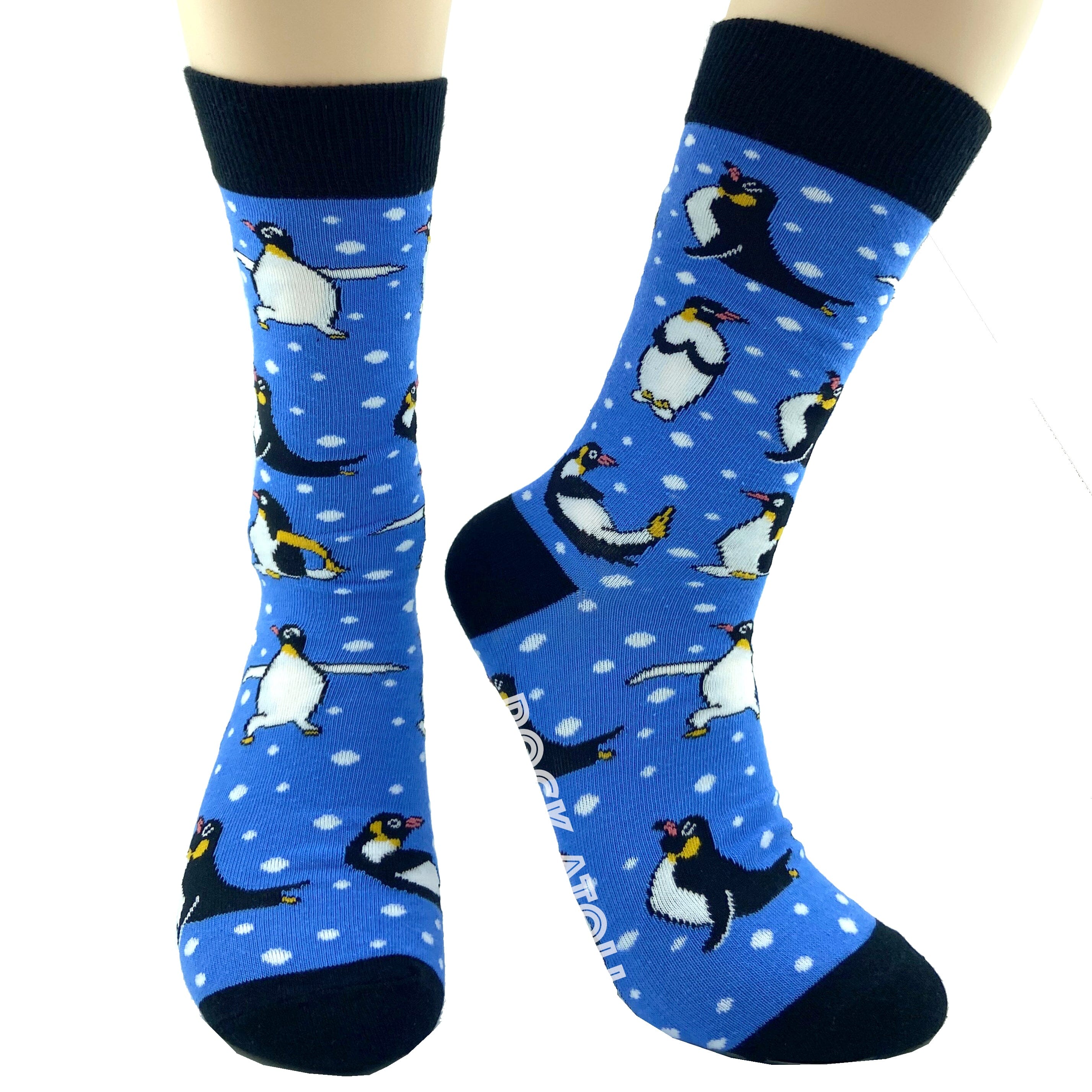 Unisex Penguins Doing Yoga Patterned Fun Unusual Blue Novelty Socks